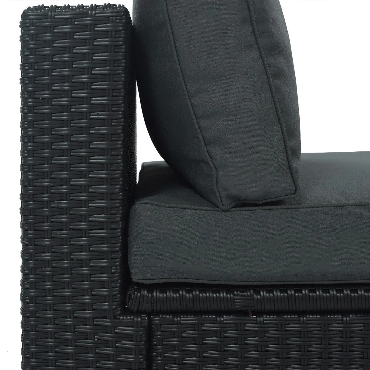 7-Piece Outdoor Wicker Sofa Set. Rattan Sofa Lounger. with Striped Pillows. Conversation Sofa