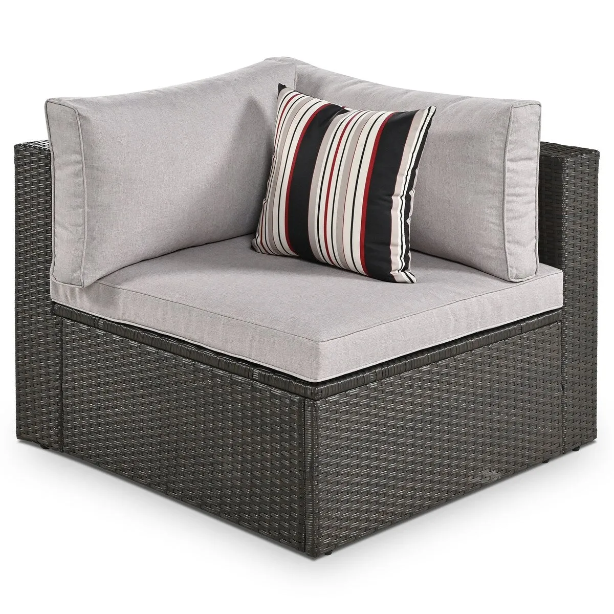7-Piece Outdoor Wicker Sofa Set. Rattan Sofa Lounger. with Striped Pillows. Conversation Sofa