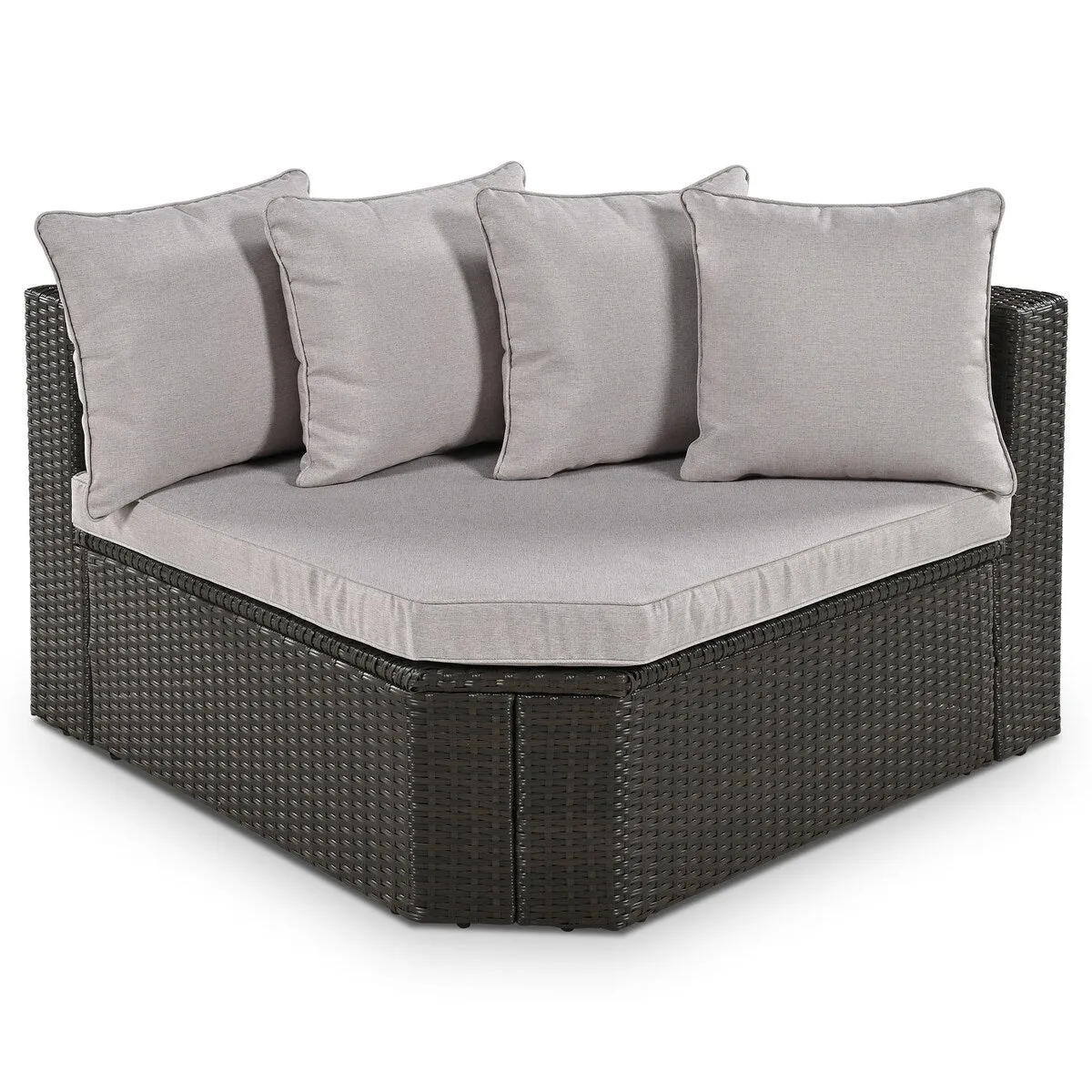 7-Piece Outdoor Wicker Sofa Set. Rattan Sofa Lounger. with Striped Pillows. Conversation Sofa