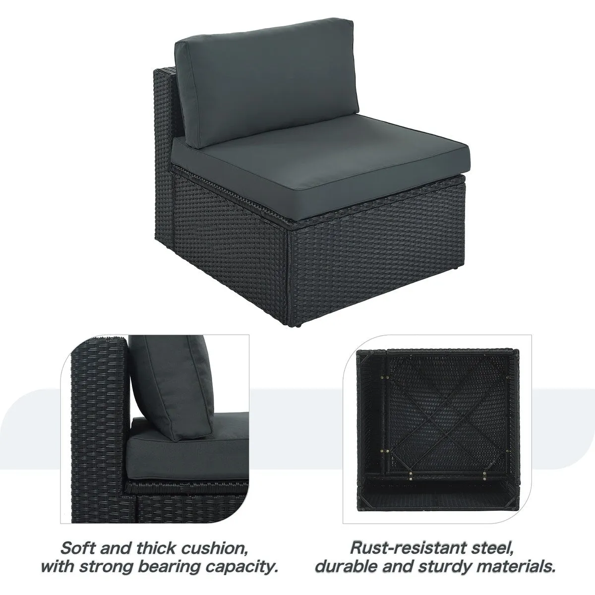 7-Piece Outdoor Wicker Sofa Set. Rattan Sofa Lounger. with Striped Pillows. Conversation Sofa