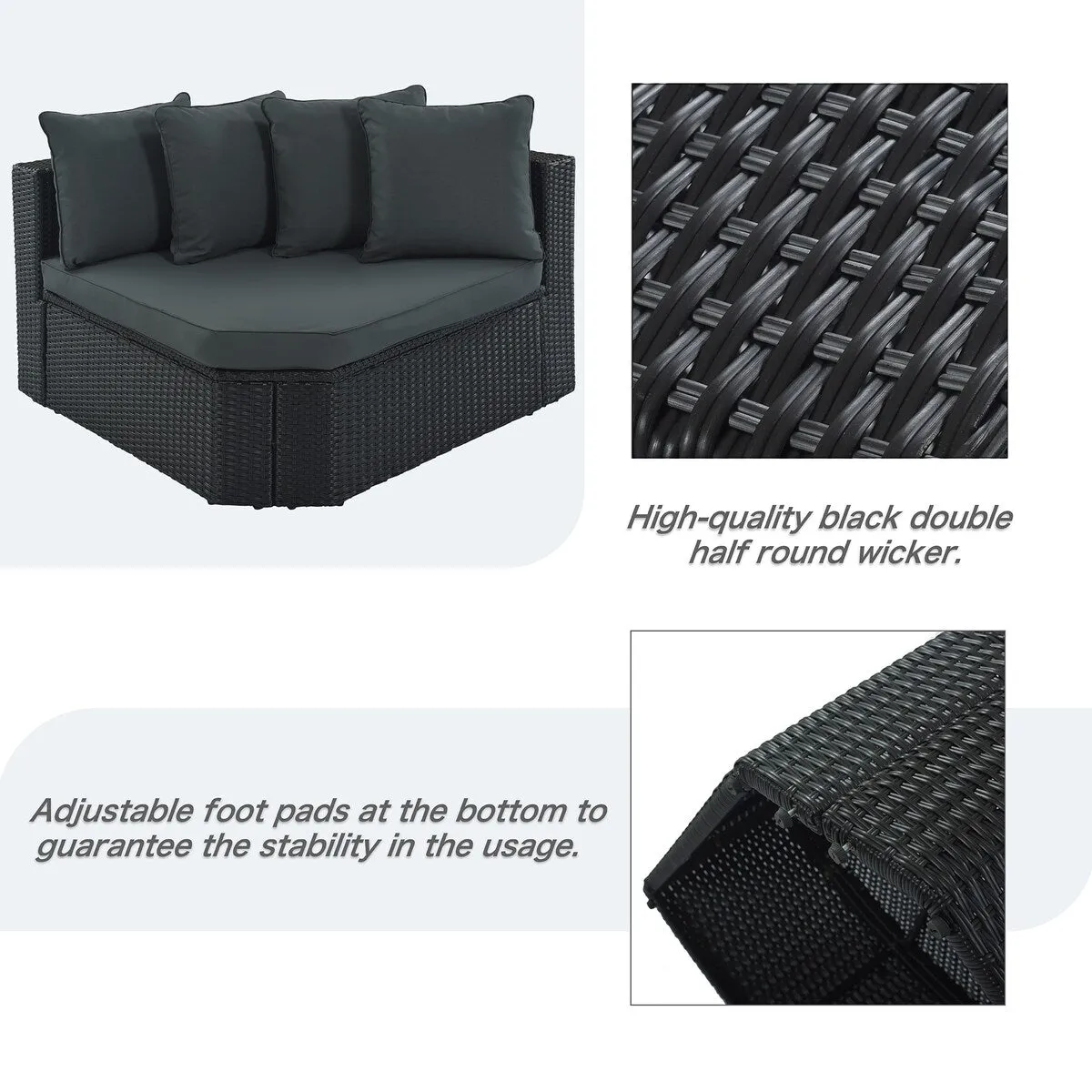 7-Piece Outdoor Wicker Sofa Set. Rattan Sofa Lounger. with Striped Pillows. Conversation Sofa