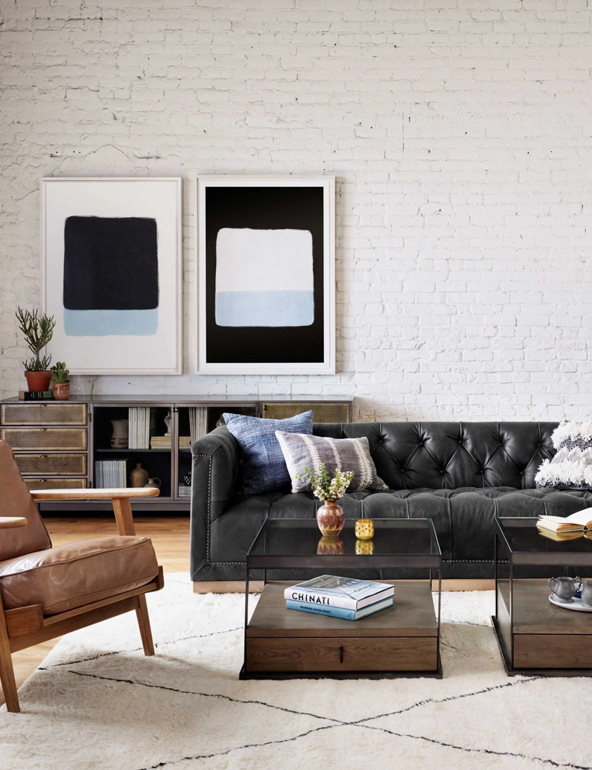 Afia Leather Sofa. Distressed Black