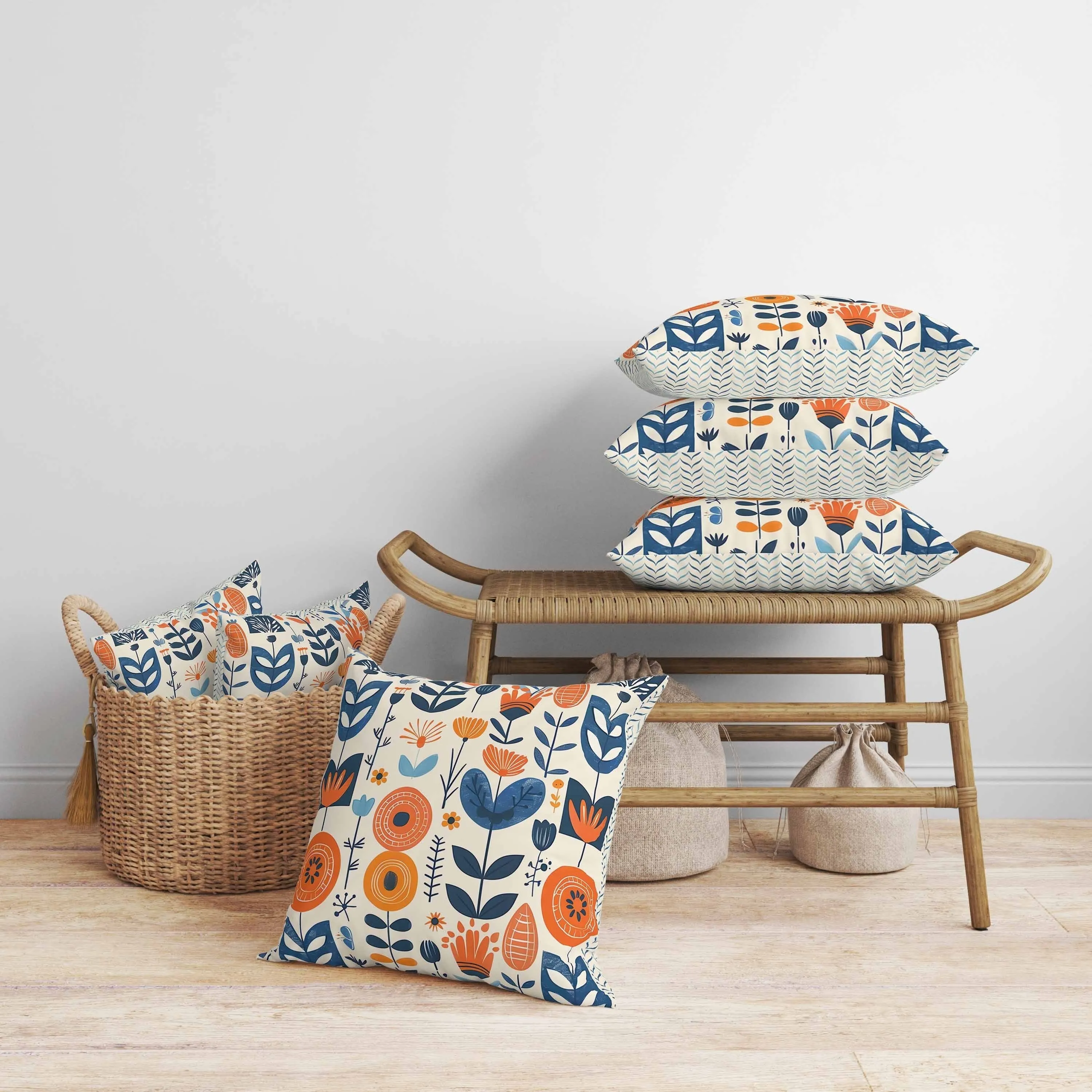 Baltic Blossoms Faux Suede Reversible Throw Pillow Beige and Orange