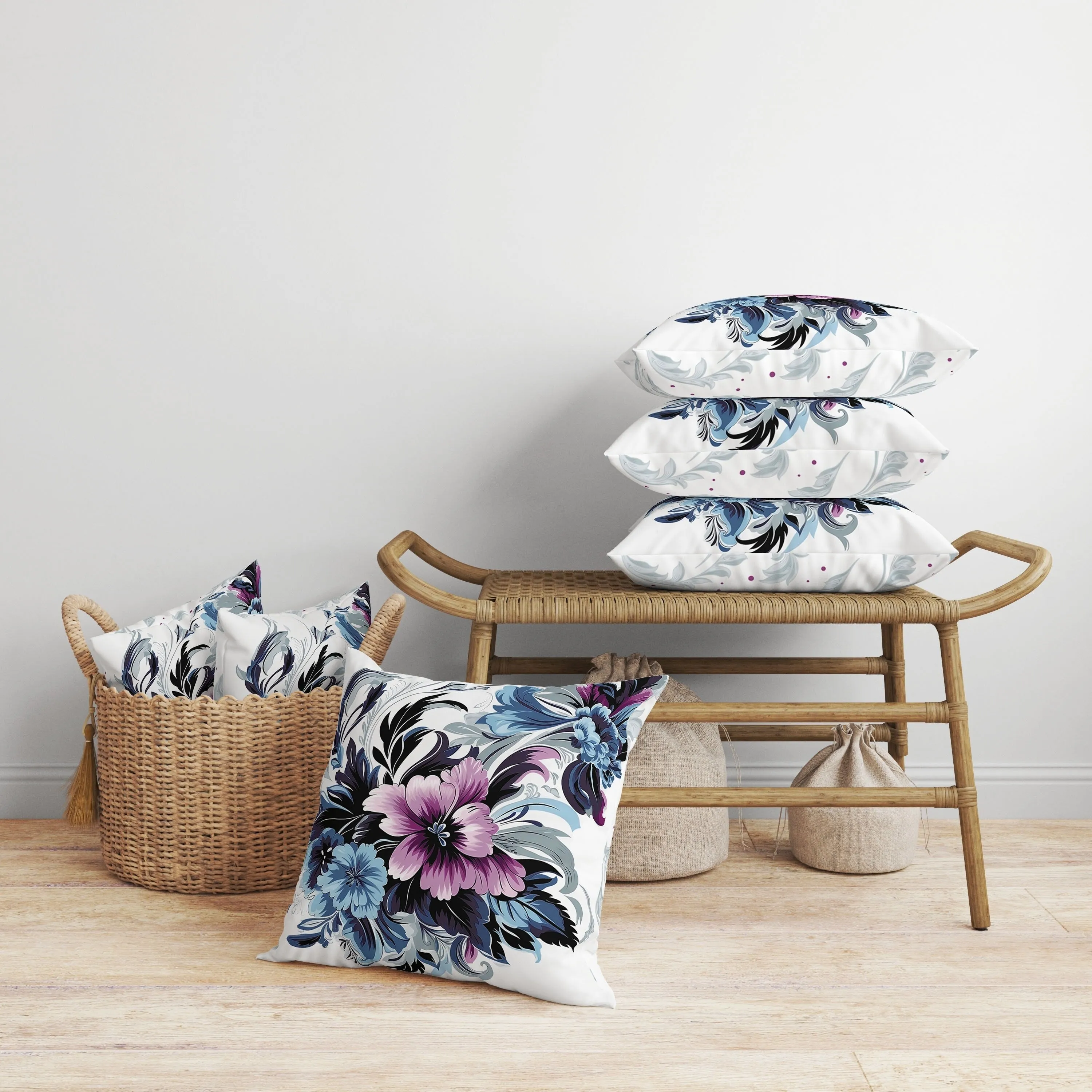 Botanic Bliss Faux Suede Reversible Throw Pillow Blue and Purple