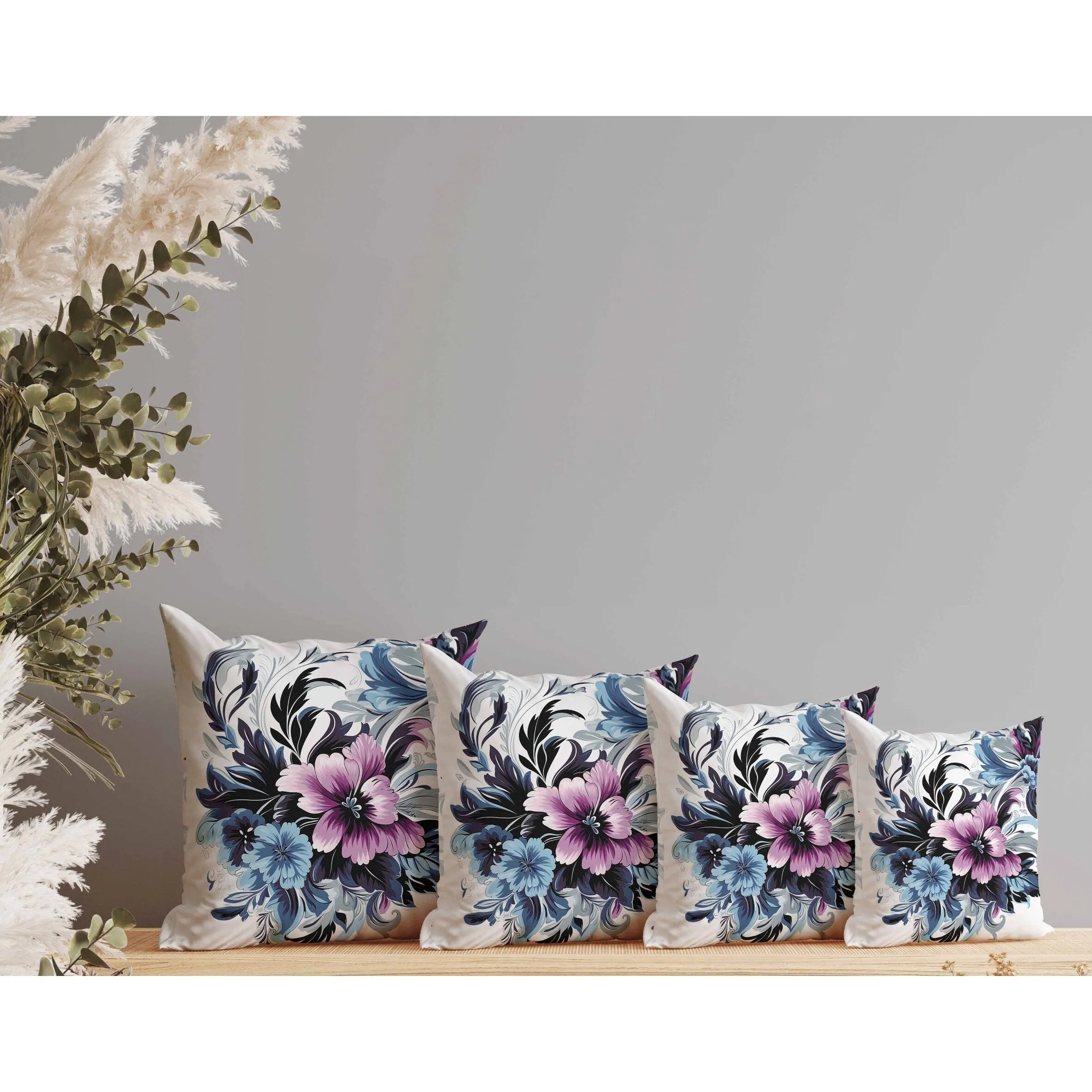 Botanic Bliss Faux Suede Reversible Throw Pillow Blue and Purple
