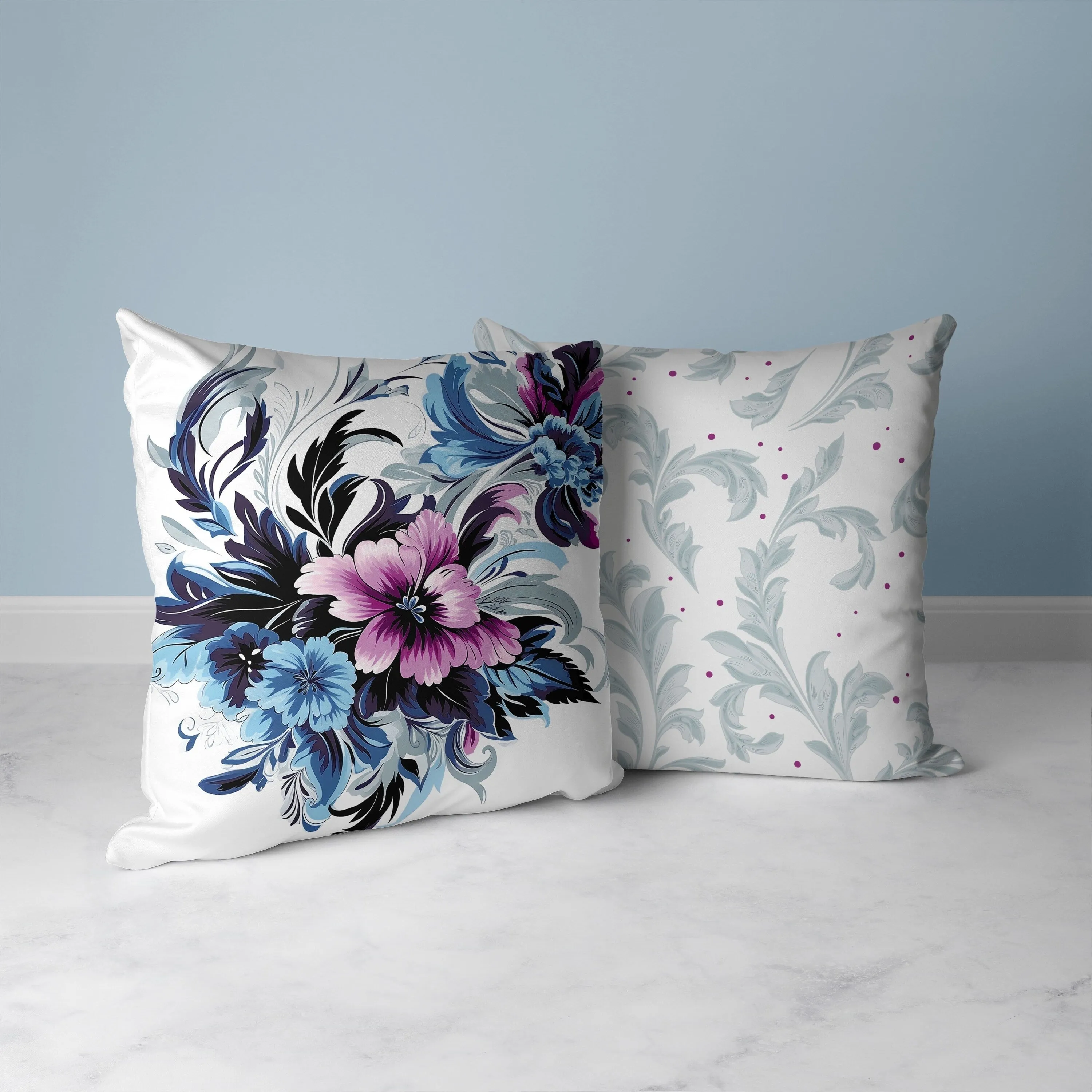 Botanic Bliss Faux Suede Reversible Throw Pillow Blue and Purple