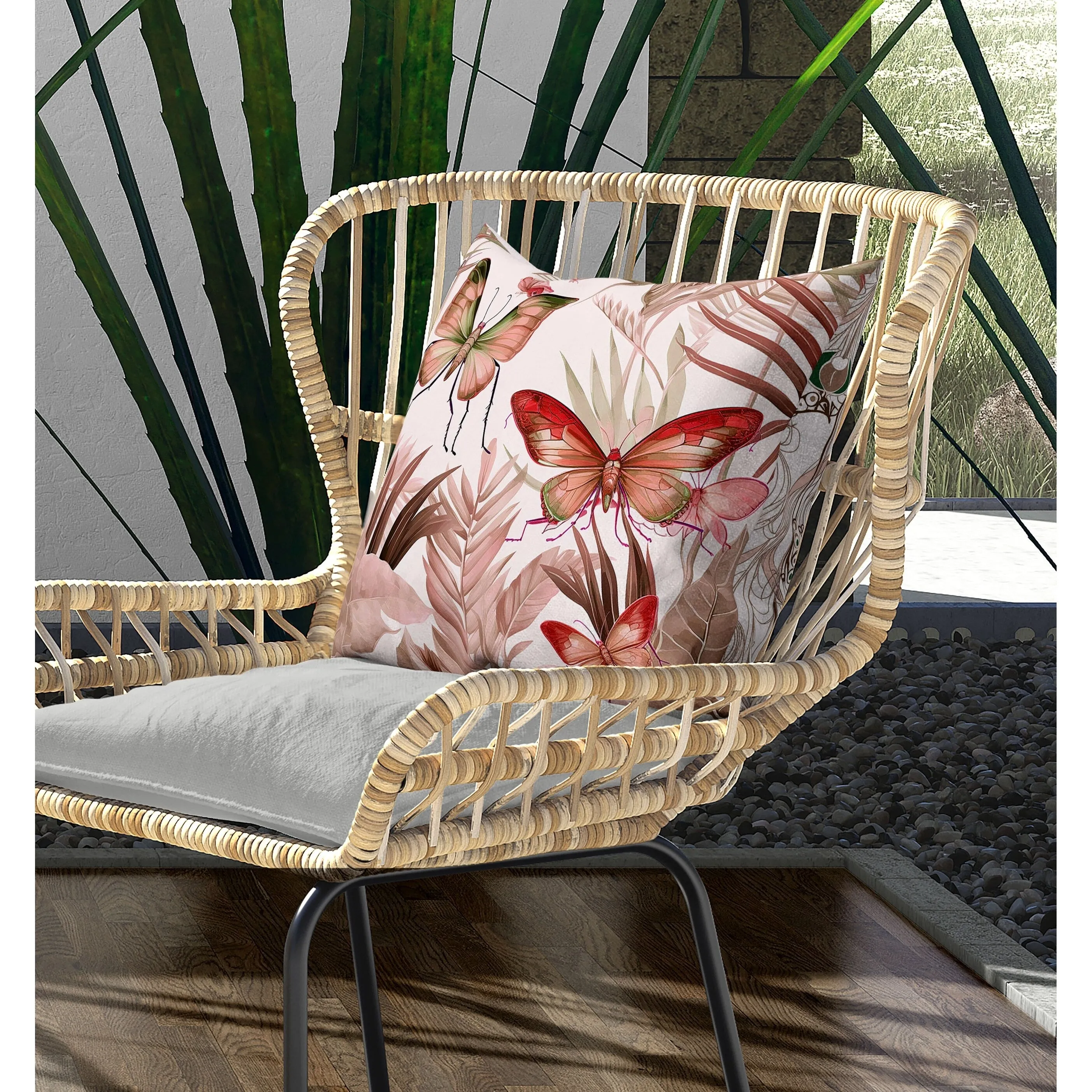 Butterfly Dreams Indoor/Outdoor Reversible Throw Pillow Red and Pink