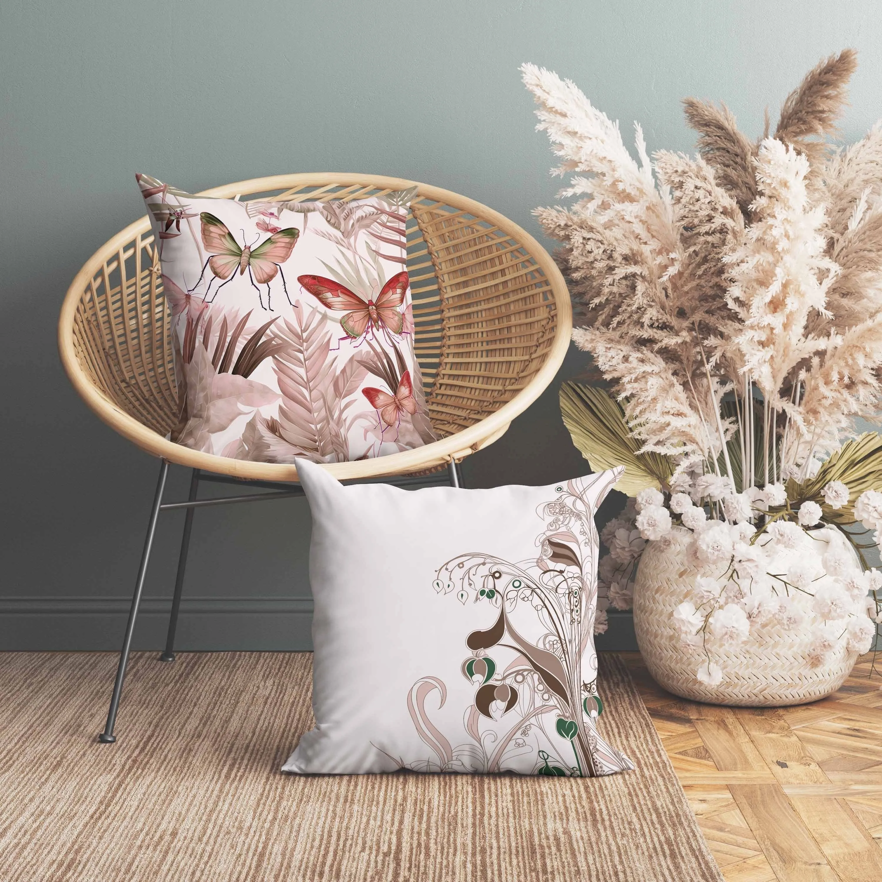 Butterfly Dreams Indoor/Outdoor Reversible Throw Pillow Red and Pink