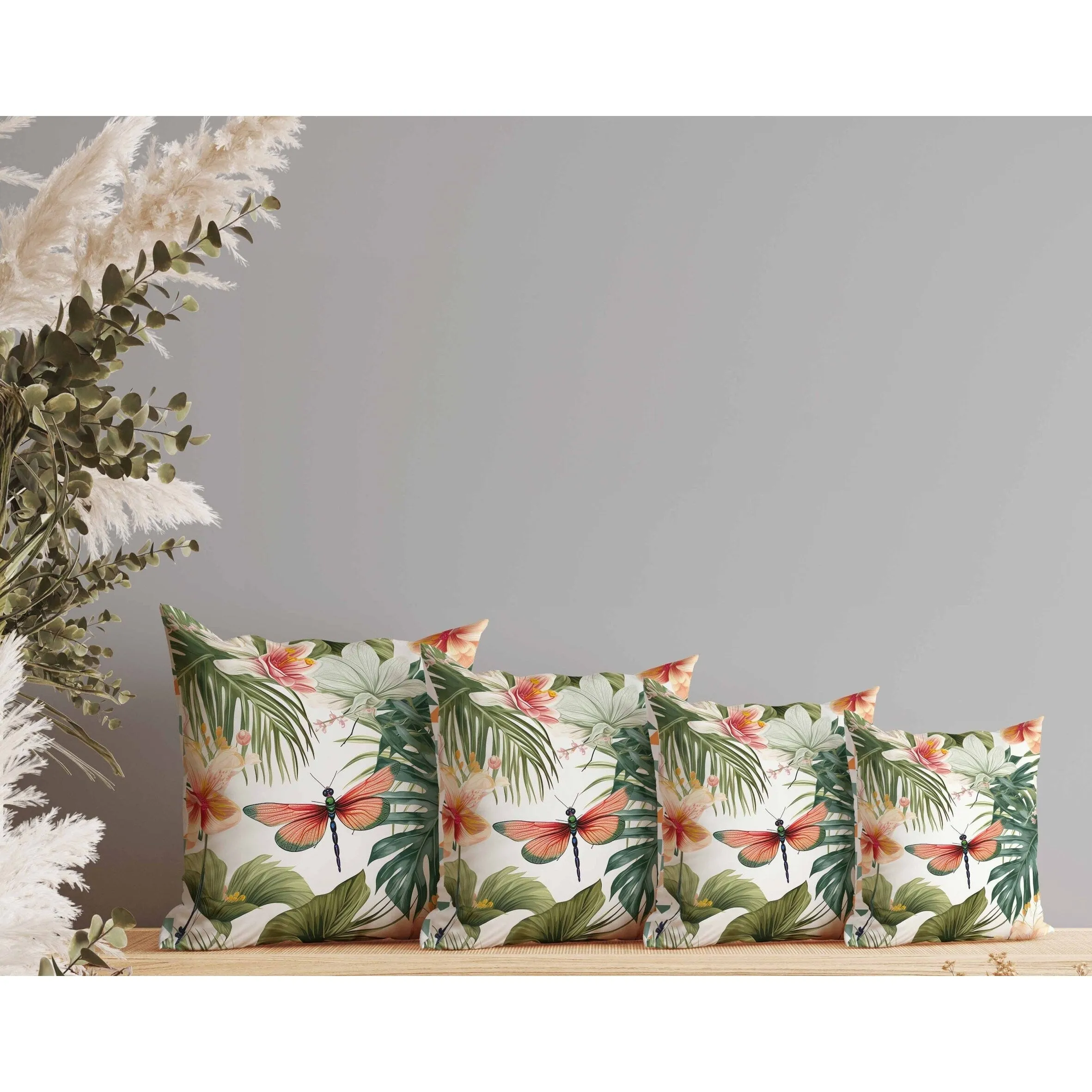 Dragonfly Dreamscape Indoor/Outdoor Reversible Throw Pillow Green and Red