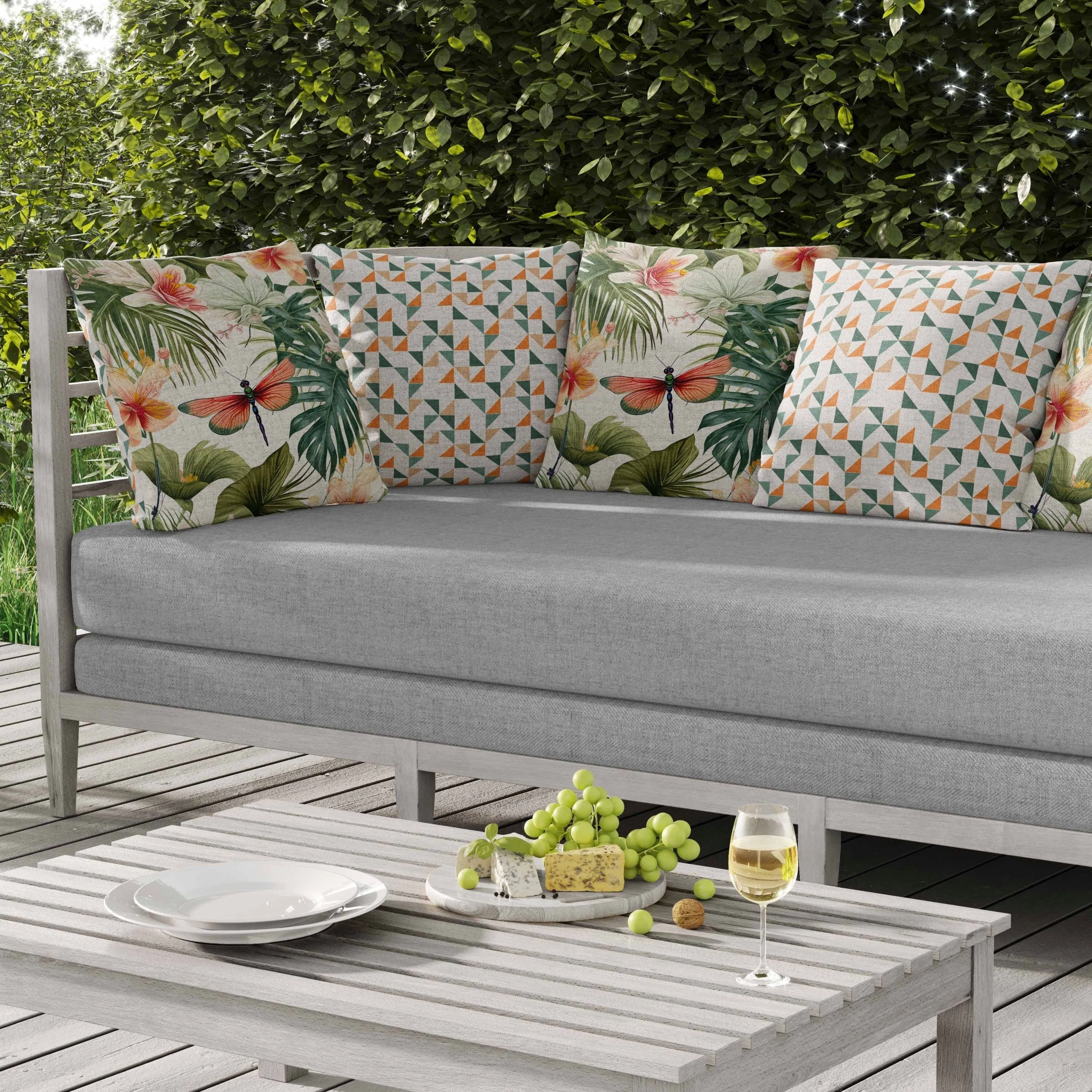 Dragonfly Dreamscape Indoor/Outdoor Reversible Throw Pillow Green and Red