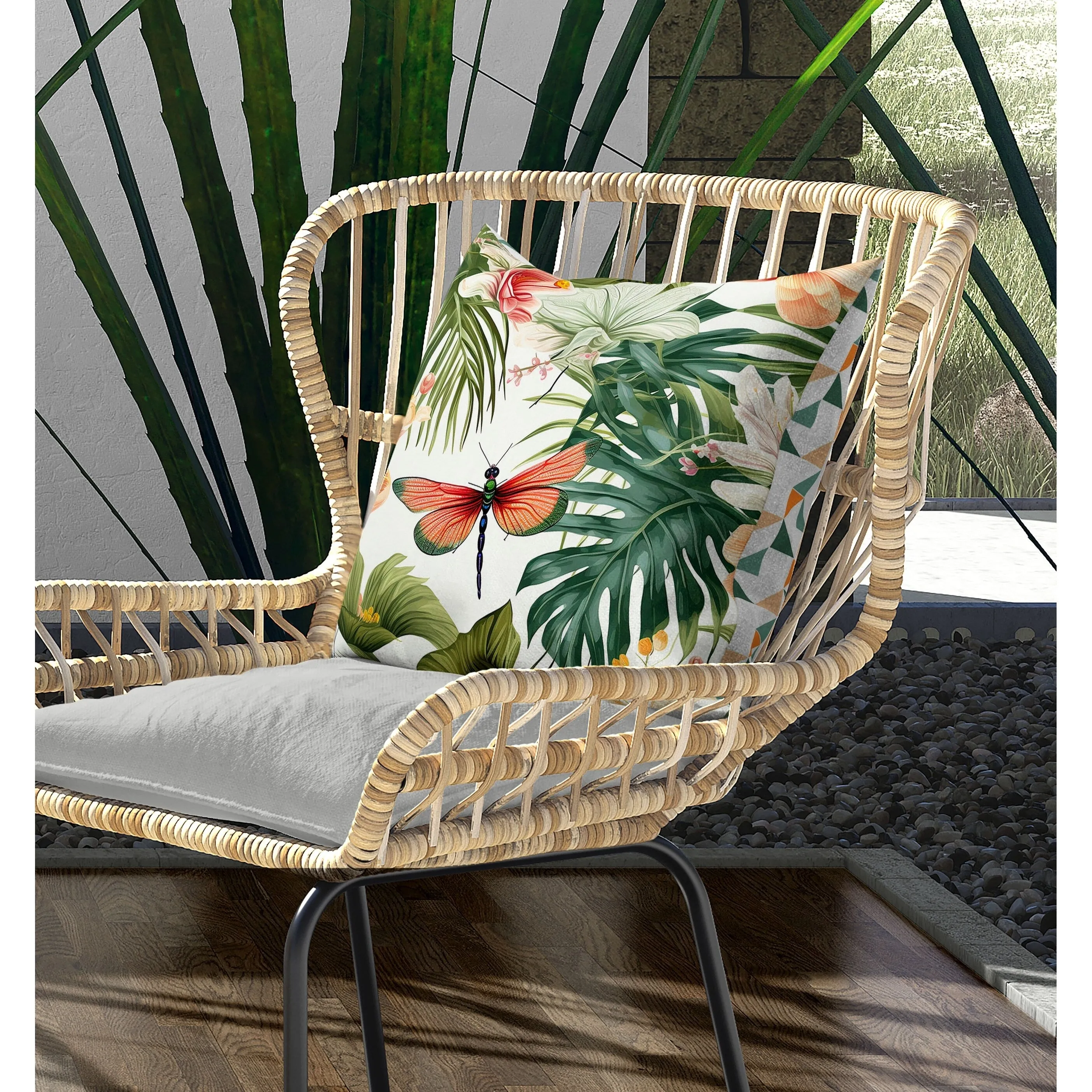 Dragonfly Dreamscape Indoor/Outdoor Reversible Throw Pillow Green and Red