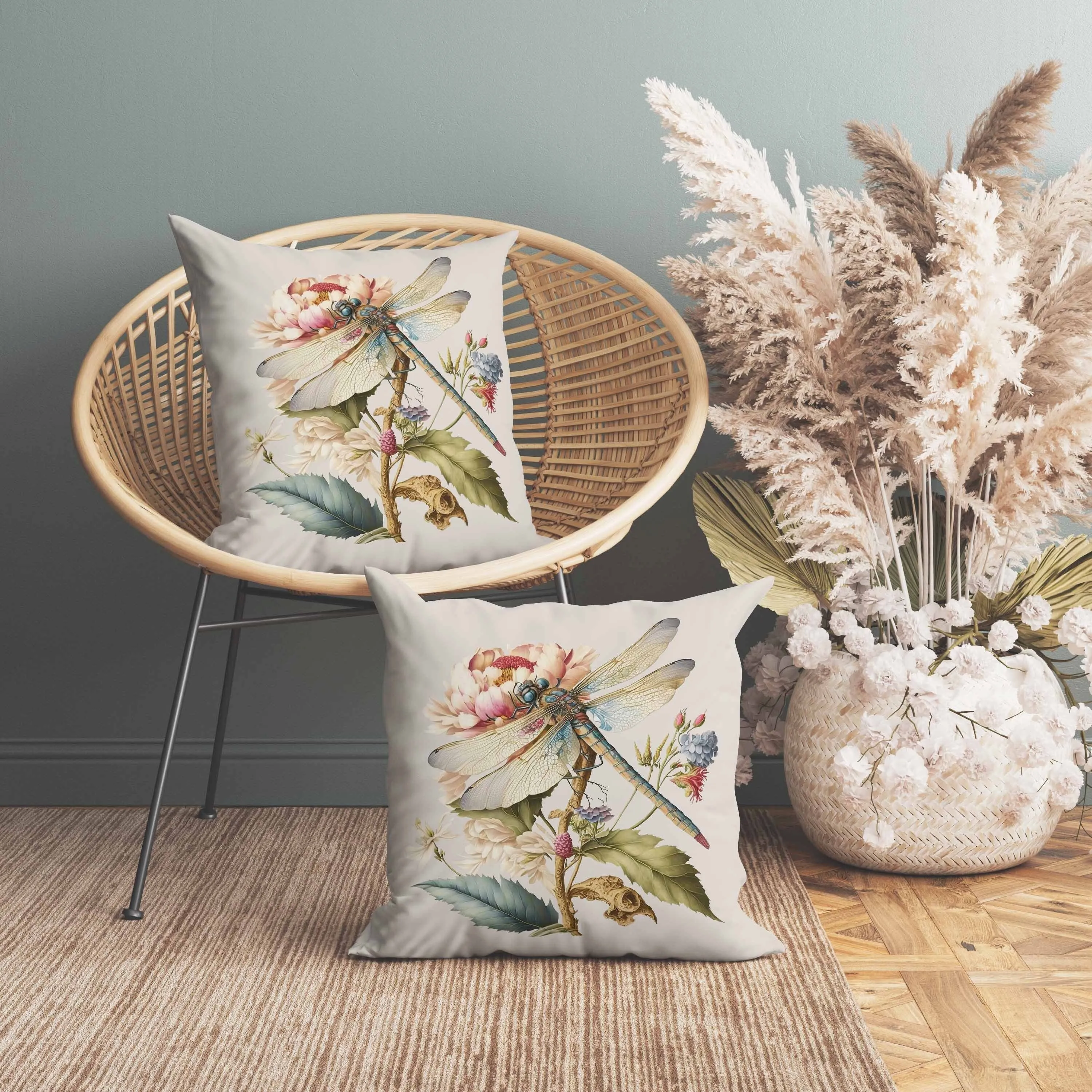 Dragonfly's Paradise Faux Suede Reversible Throw Pillow Pink and Green