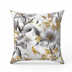 Exquisite Floral Breeze Faux Suede Reversible Throw Pillow Grey and Gold