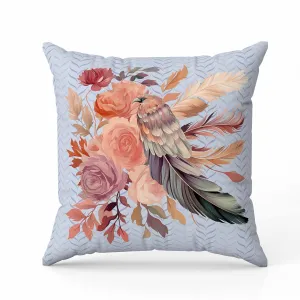 Feathered Bouquet Faux Suede Reversible Throw Pillow Blue and Pink
