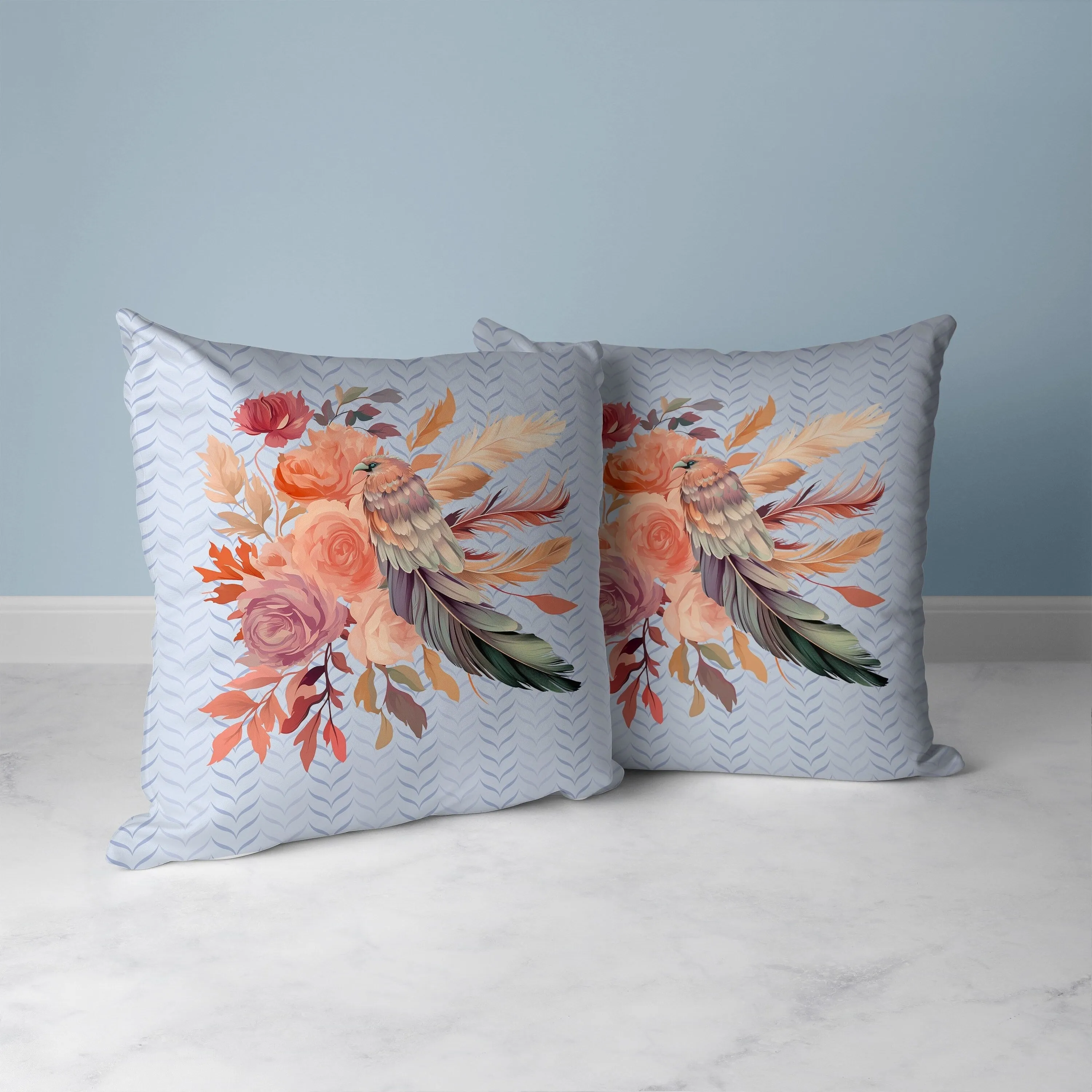 Feathered Bouquet Faux Suede Reversible Throw Pillow Blue and Pink