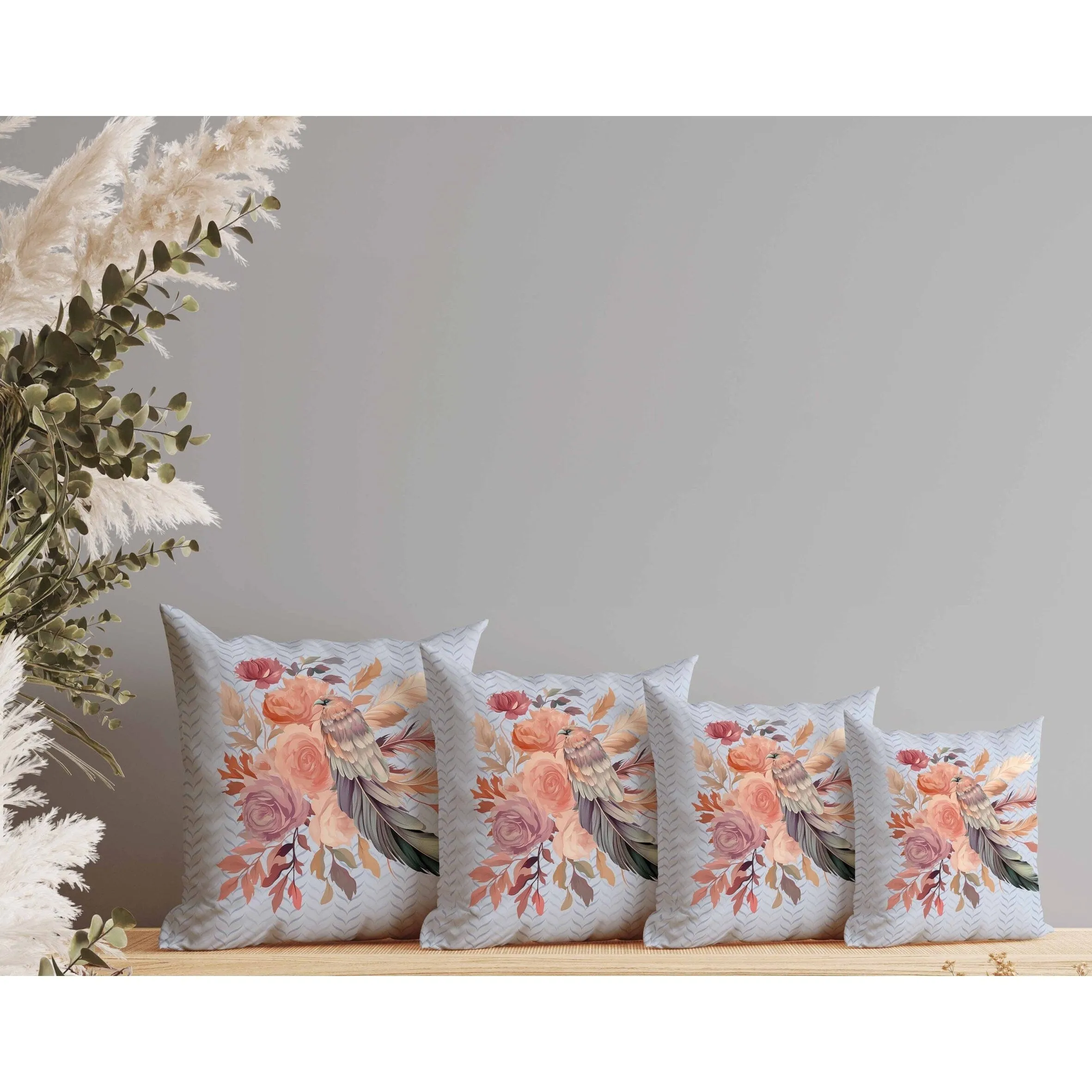 Feathered Bouquet Faux Suede Reversible Throw Pillow Blue and Pink