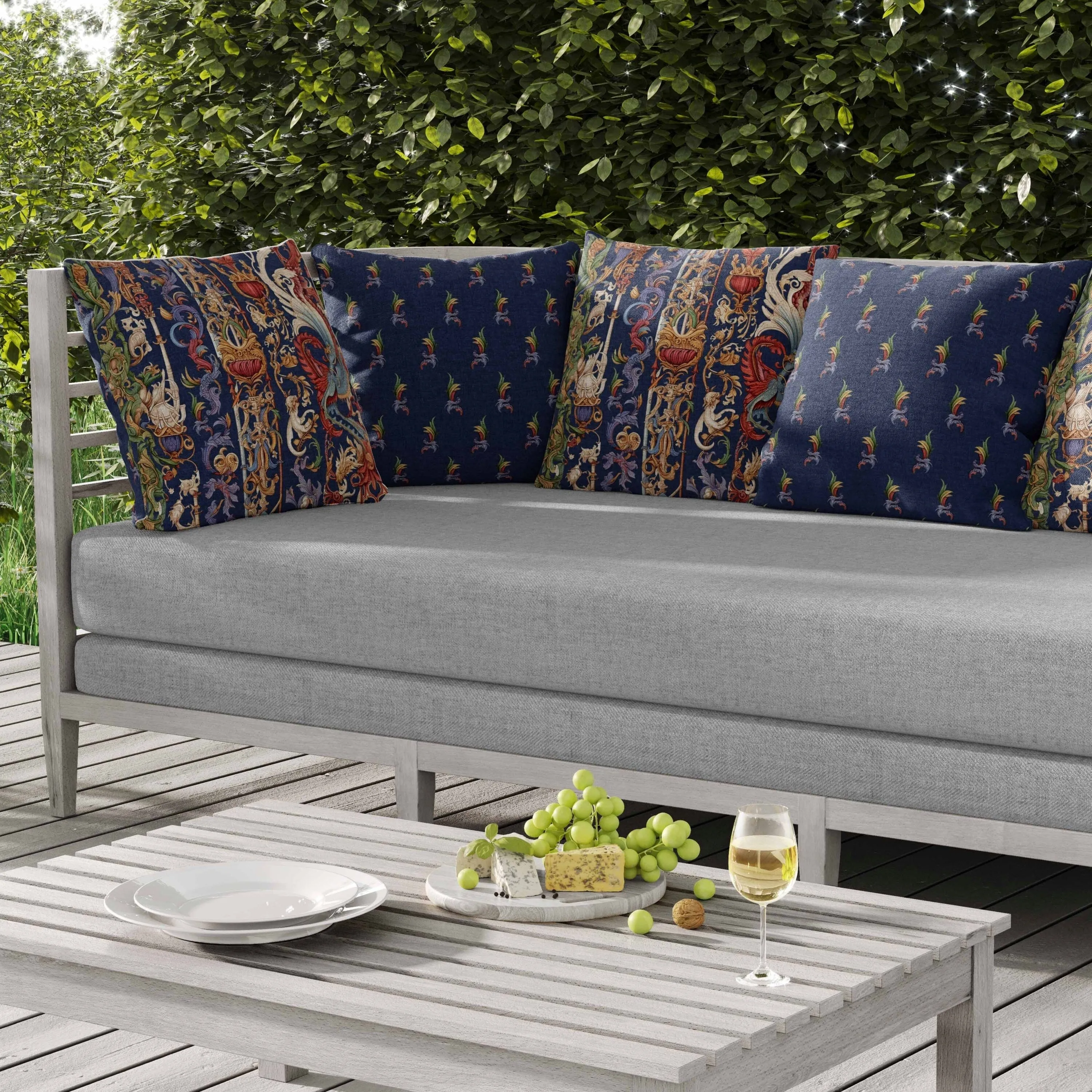 Flamewind Freesia Indoor/Outdoor Reversible Throw Pillow Blue and Red