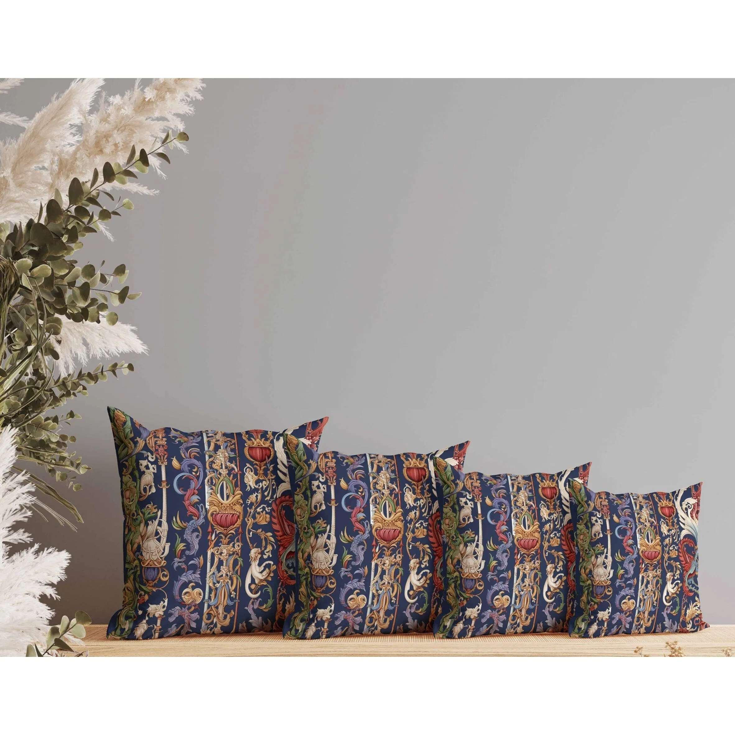 Flamewind Freesia Indoor/Outdoor Reversible Throw Pillow Blue and Red