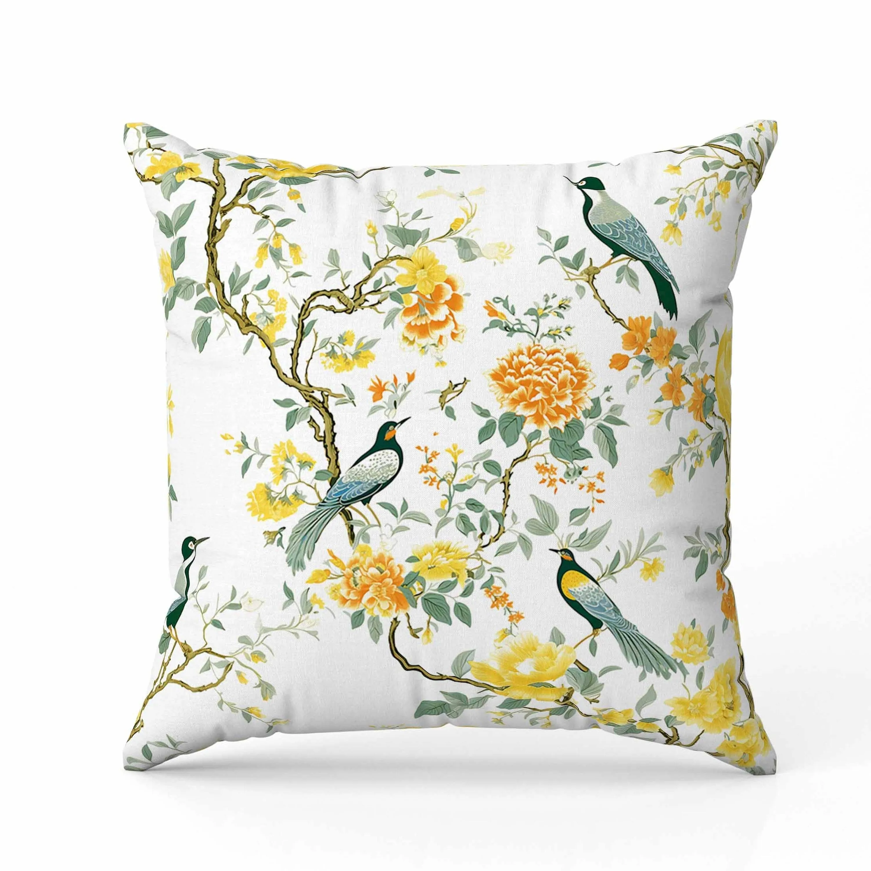 Flight of the Forest Faux Suede Reversible Throw Pillow White and Orange