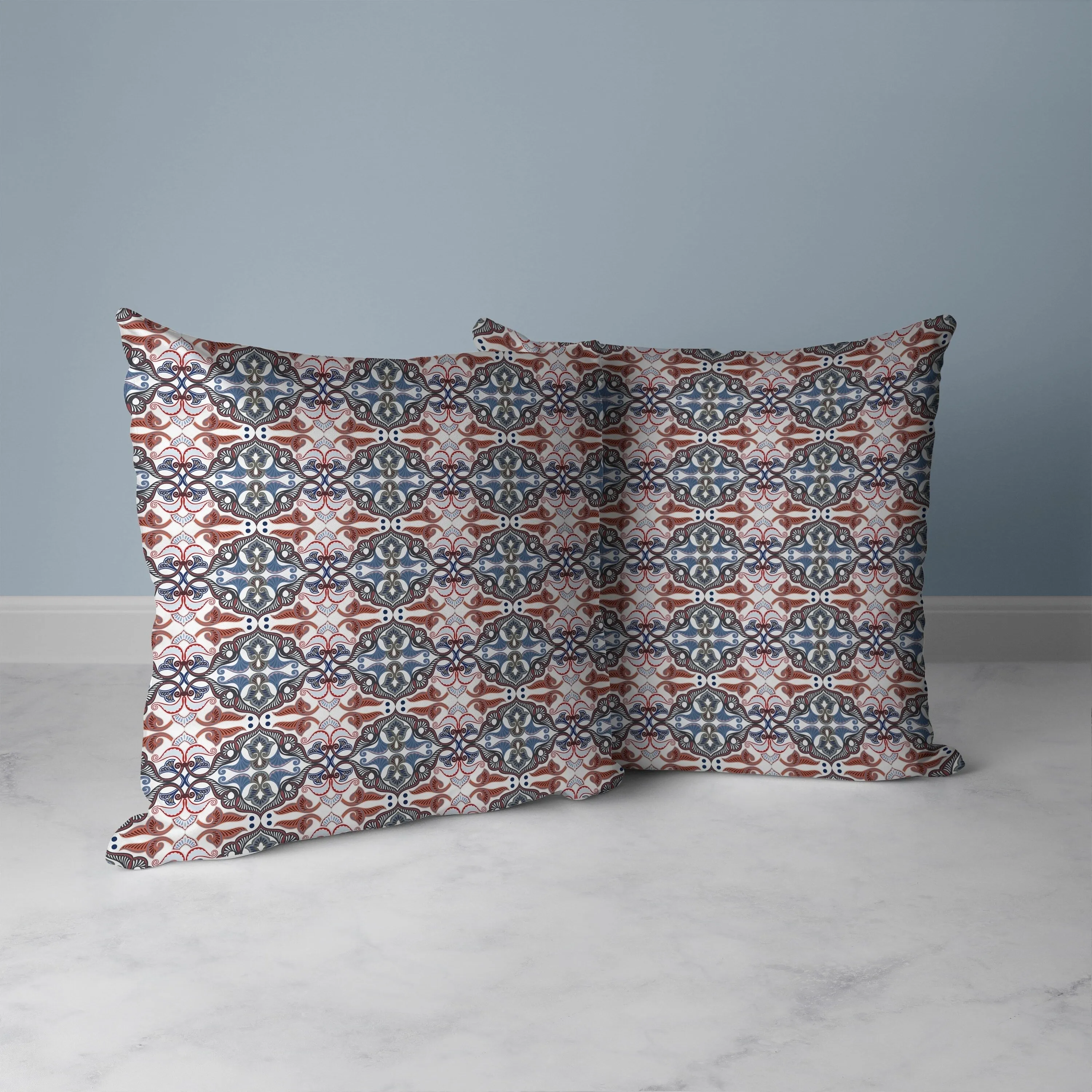 Floral Elegance Faux Suede Reversible Throw Pillow White and Blue