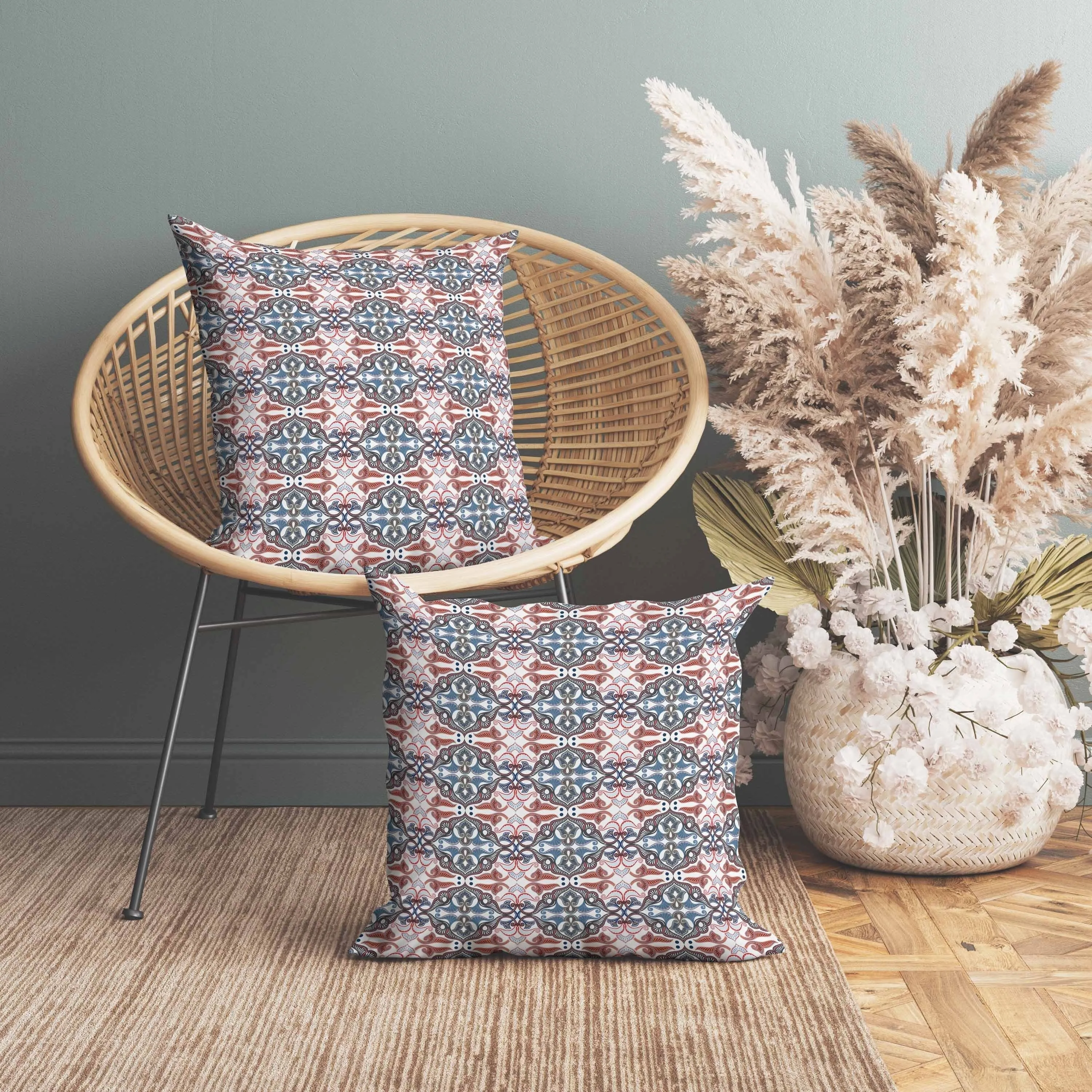 Floral Elegance Faux Suede Reversible Throw Pillow White and Blue