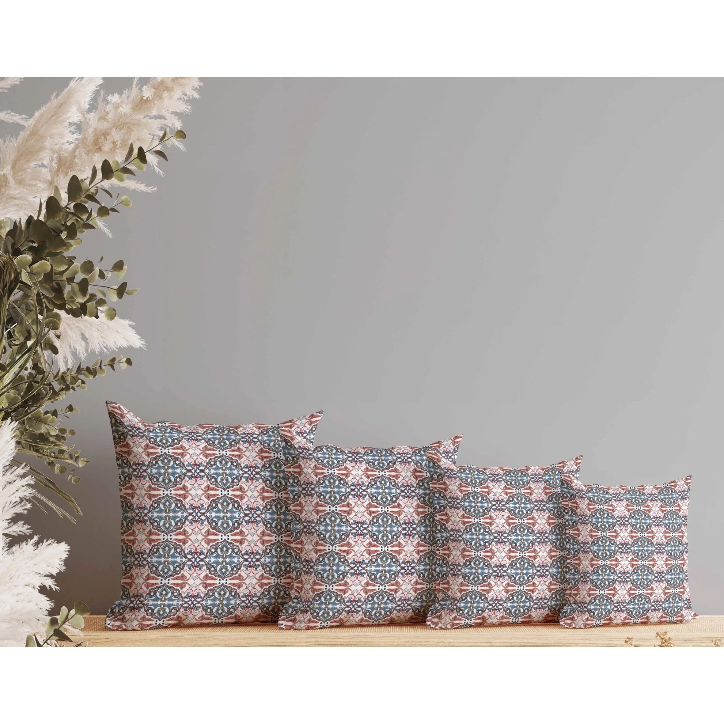 Floral Elegance Faux Suede Reversible Throw Pillow White and Blue