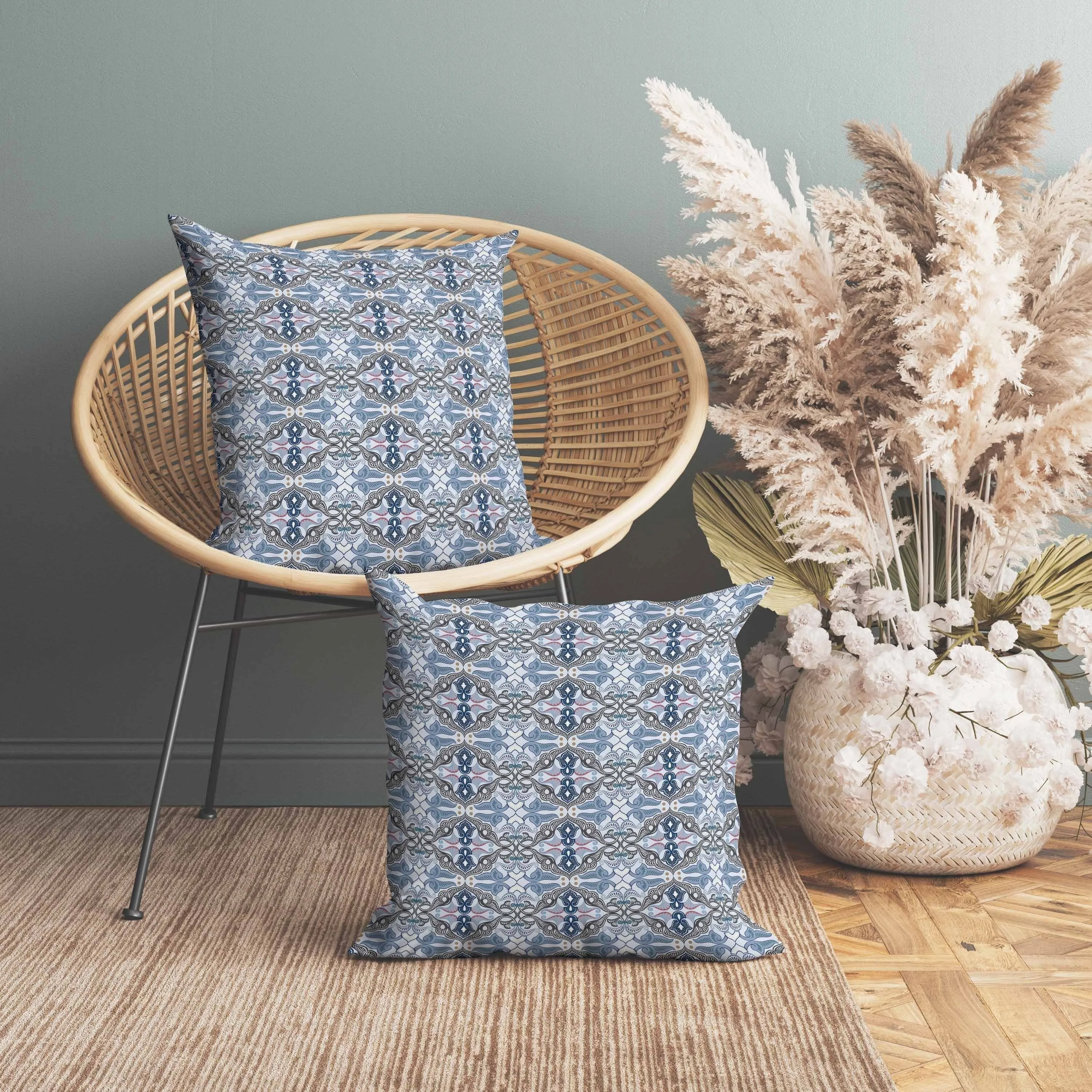 Floral Elegance Indoor/Outdoor Reversible Throw Pillow Lavender and Mist