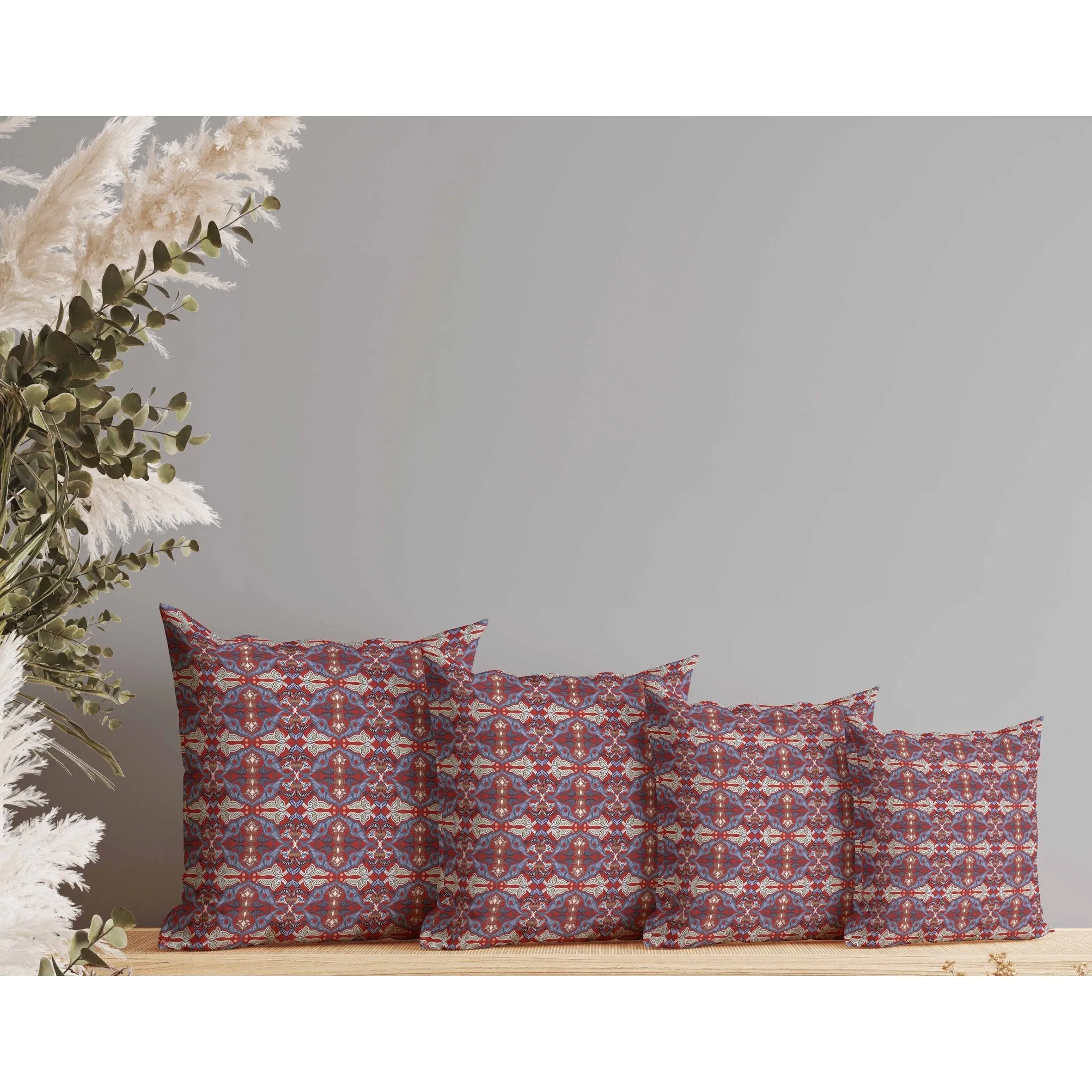 Floral Elegance Indoor/Outdoor Reversible Throw Pillow Red and Blue