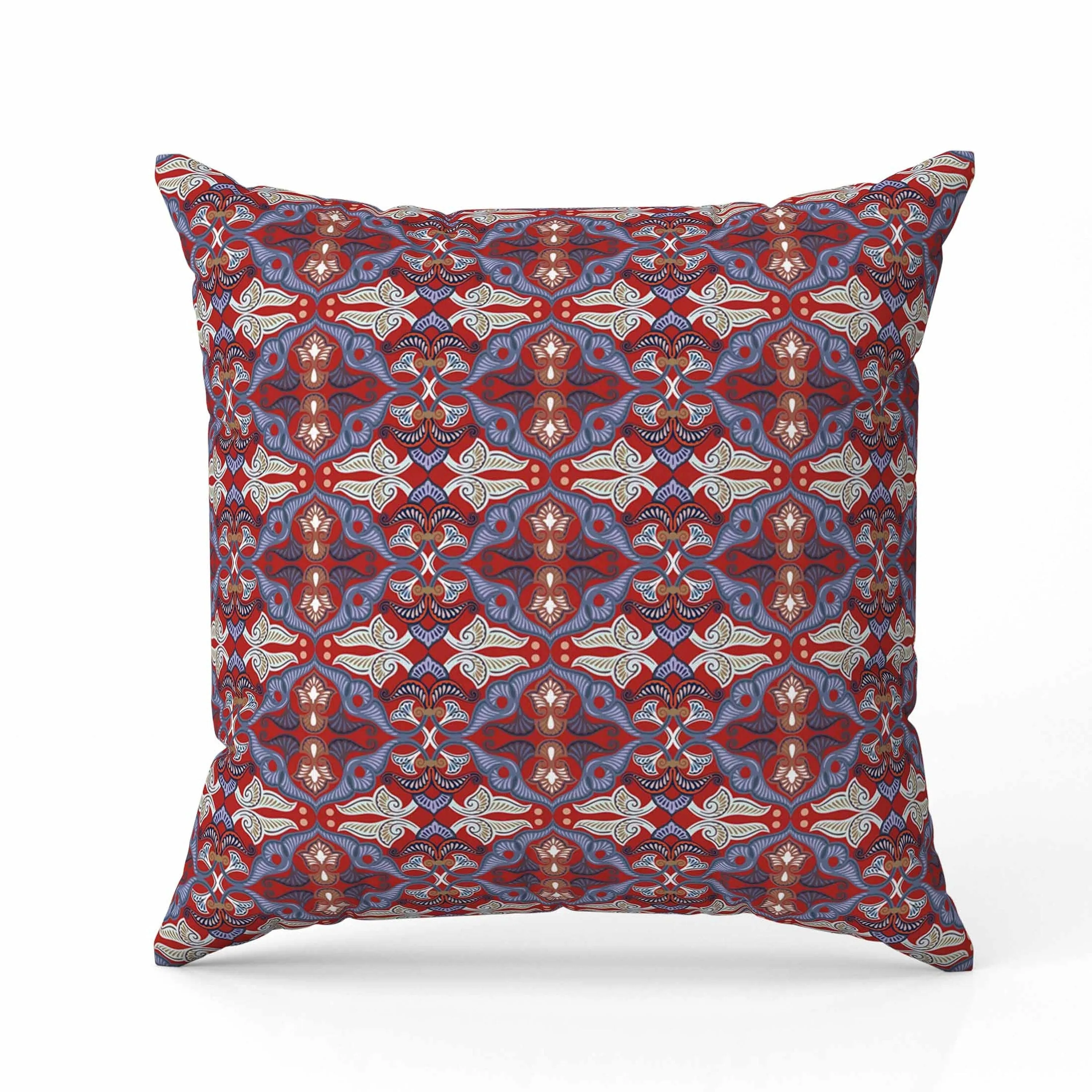 Floral Elegance Indoor/Outdoor Reversible Throw Pillow Red and Blue