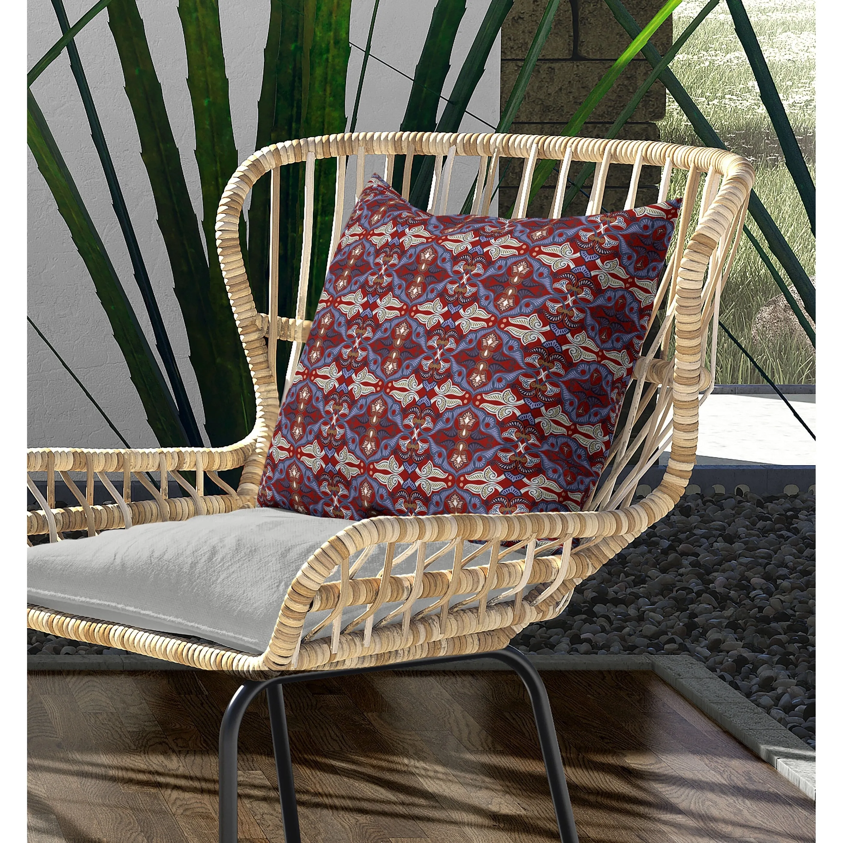 Floral Elegance Indoor/Outdoor Reversible Throw Pillow Red and Blue