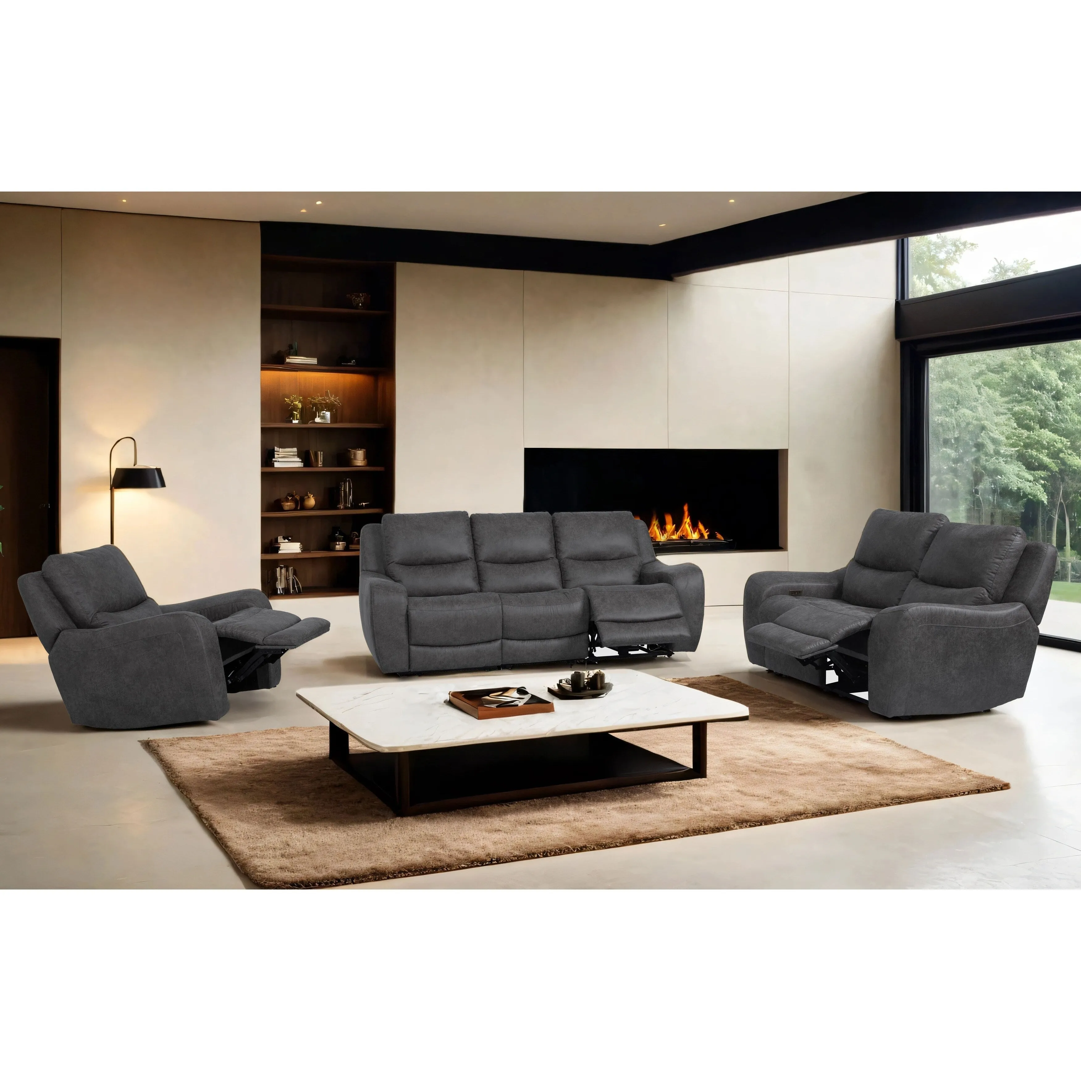 Furniture of America Evelio Modern 3-Piece Oversized Power Recline Sofa Set with USB Ports