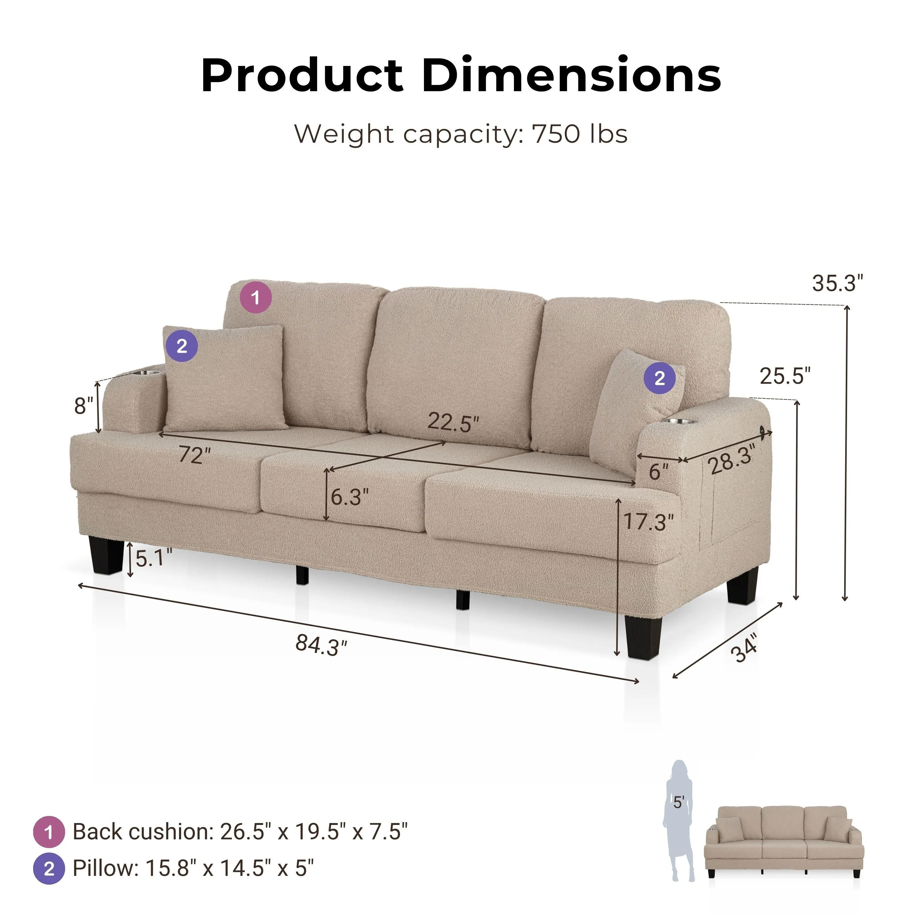 Furniture of America Xenia Modern 2-Piece Boucle Sofa Set with Cup Holders and USB Ports