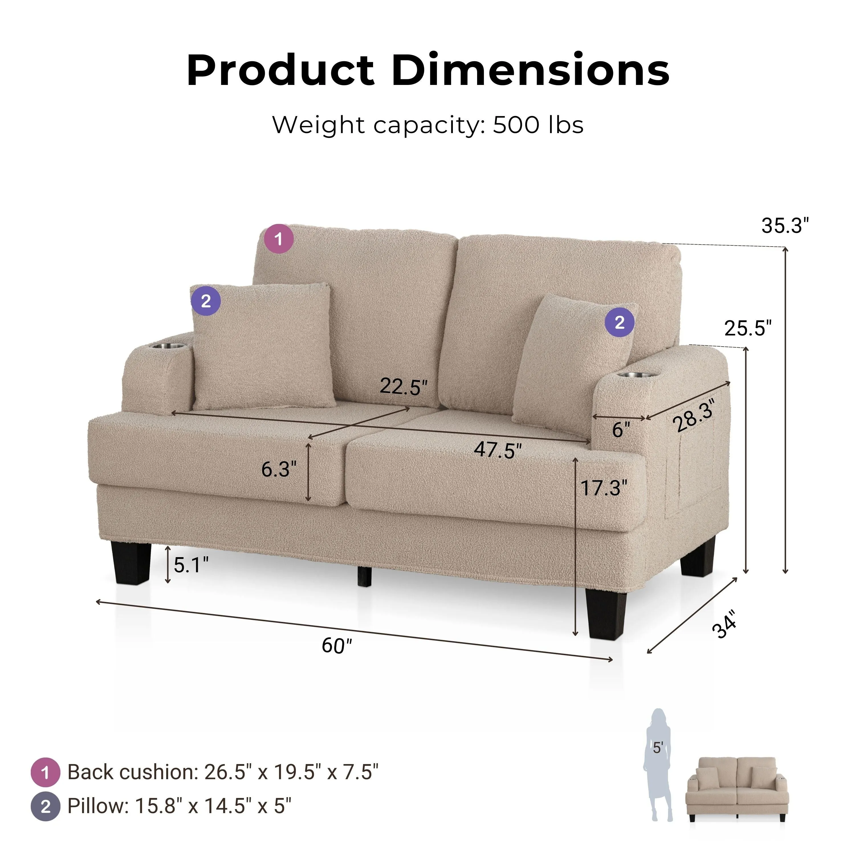 Furniture of America Xenia Modern 2-Piece Boucle Sofa Set with Cup Holders and USB Ports