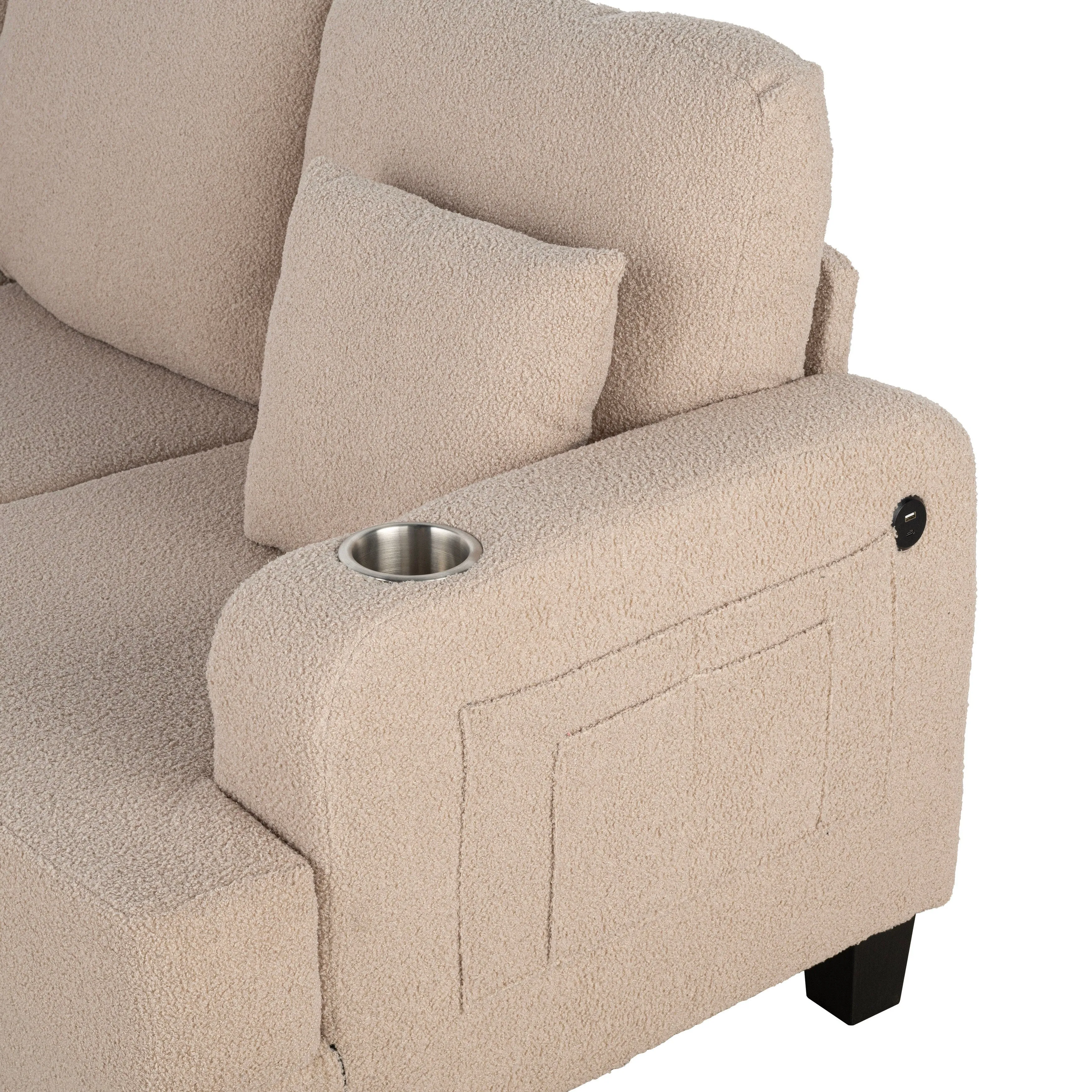 Furniture of America Xenia Modern 2-Piece Boucle Sofa Set with Cup Holders and USB Ports