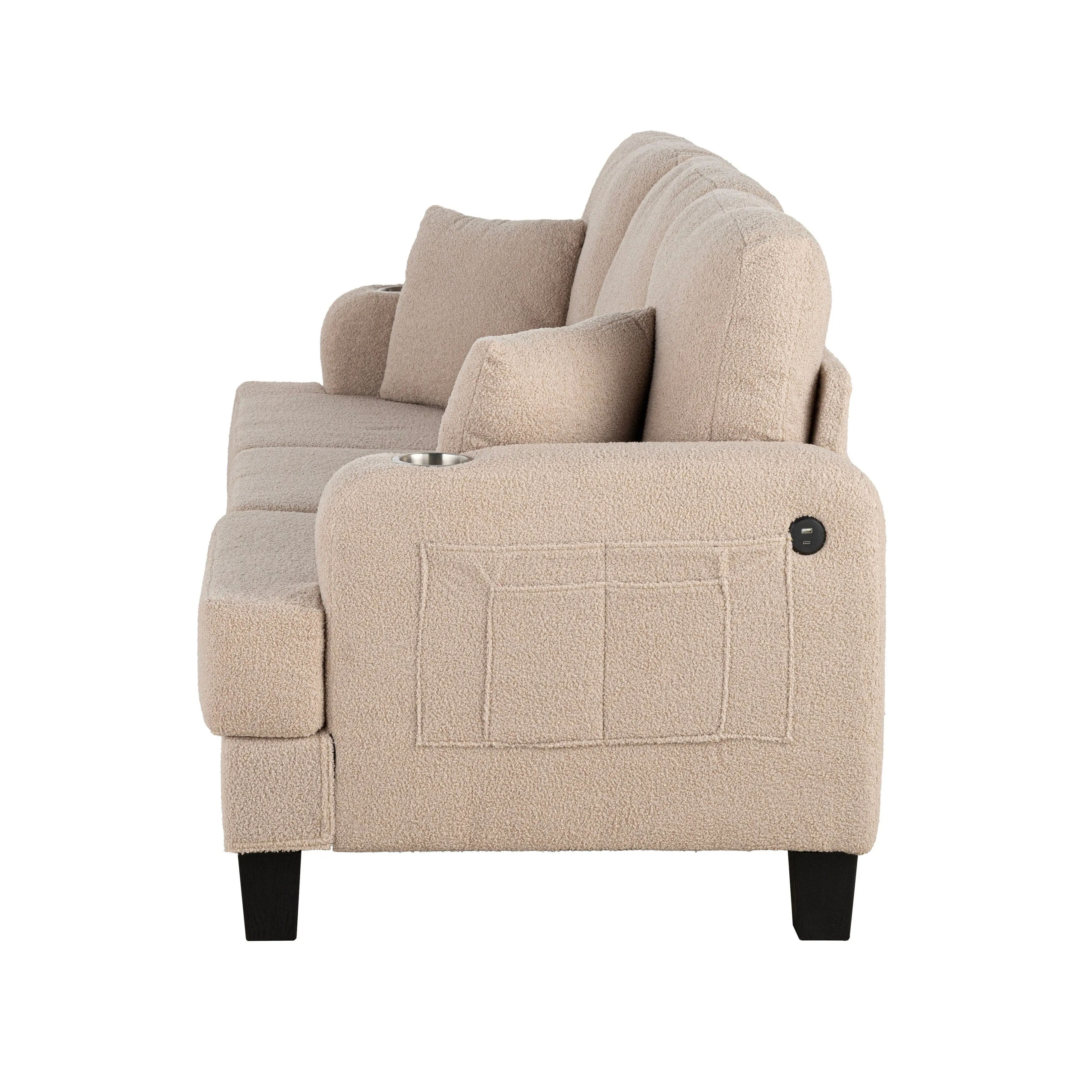 Furniture of America Xenia Modern 2-Piece Boucle Sofa Set with Cup Holders and USB Ports