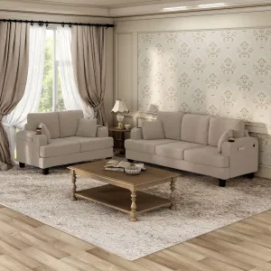 Furniture of America Xenia Modern 2-Piece Boucle Sofa Set with Cup Holders and USB Ports
