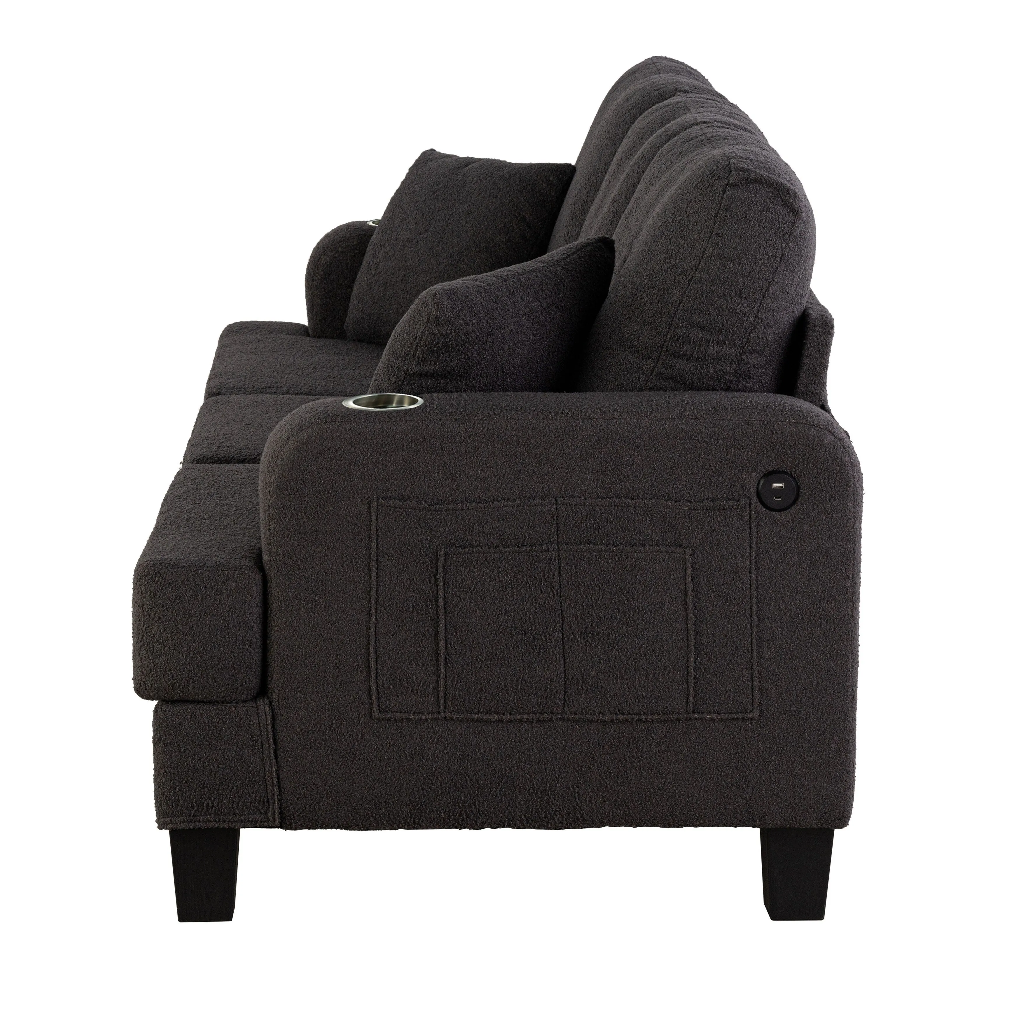 Furniture of America Xenia Modern 2-Piece Boucle Sofa Set with Cup Holders and USB Ports