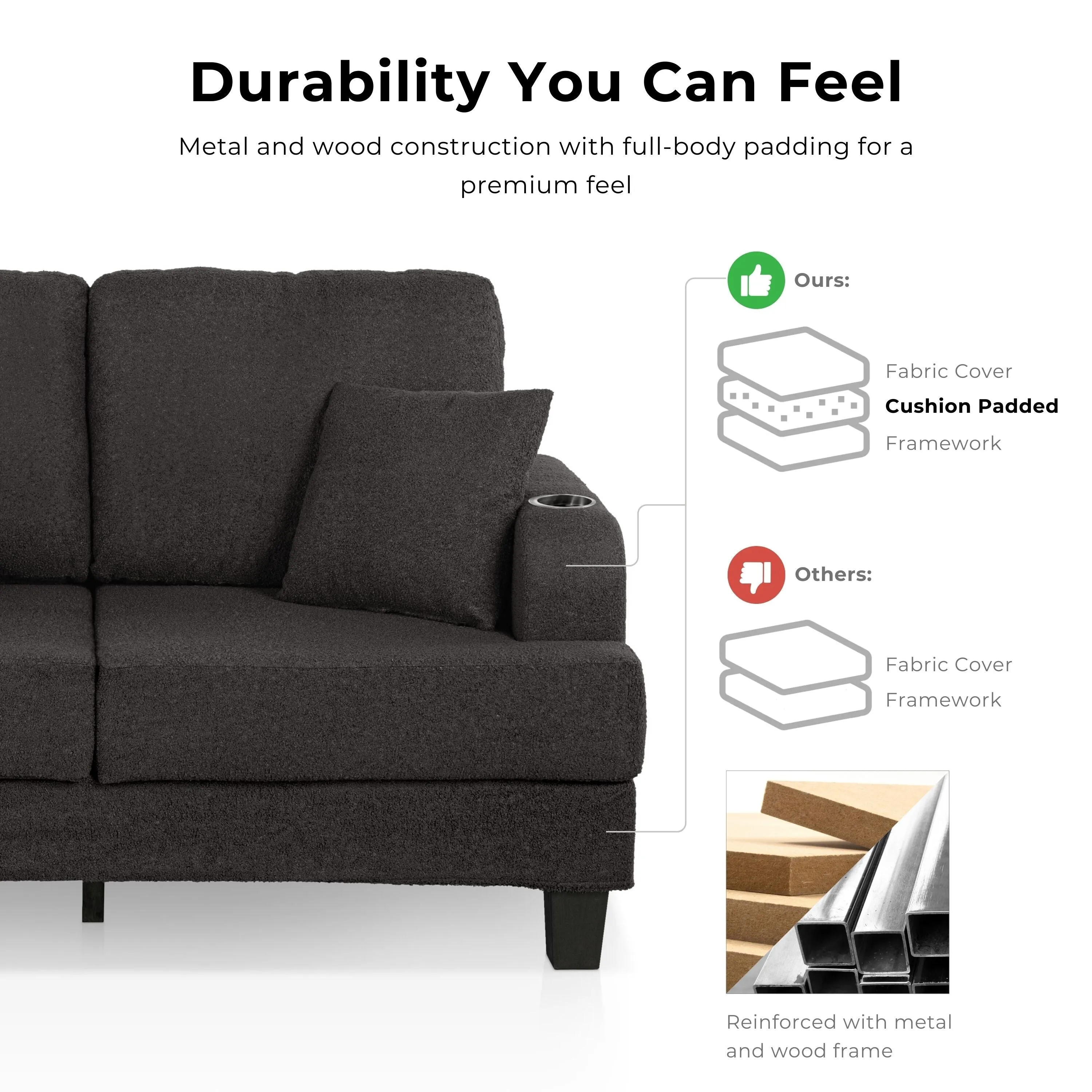 Furniture of America Xenia Modern 2-Piece Boucle Sofa Set with Cup Holders and USB Ports