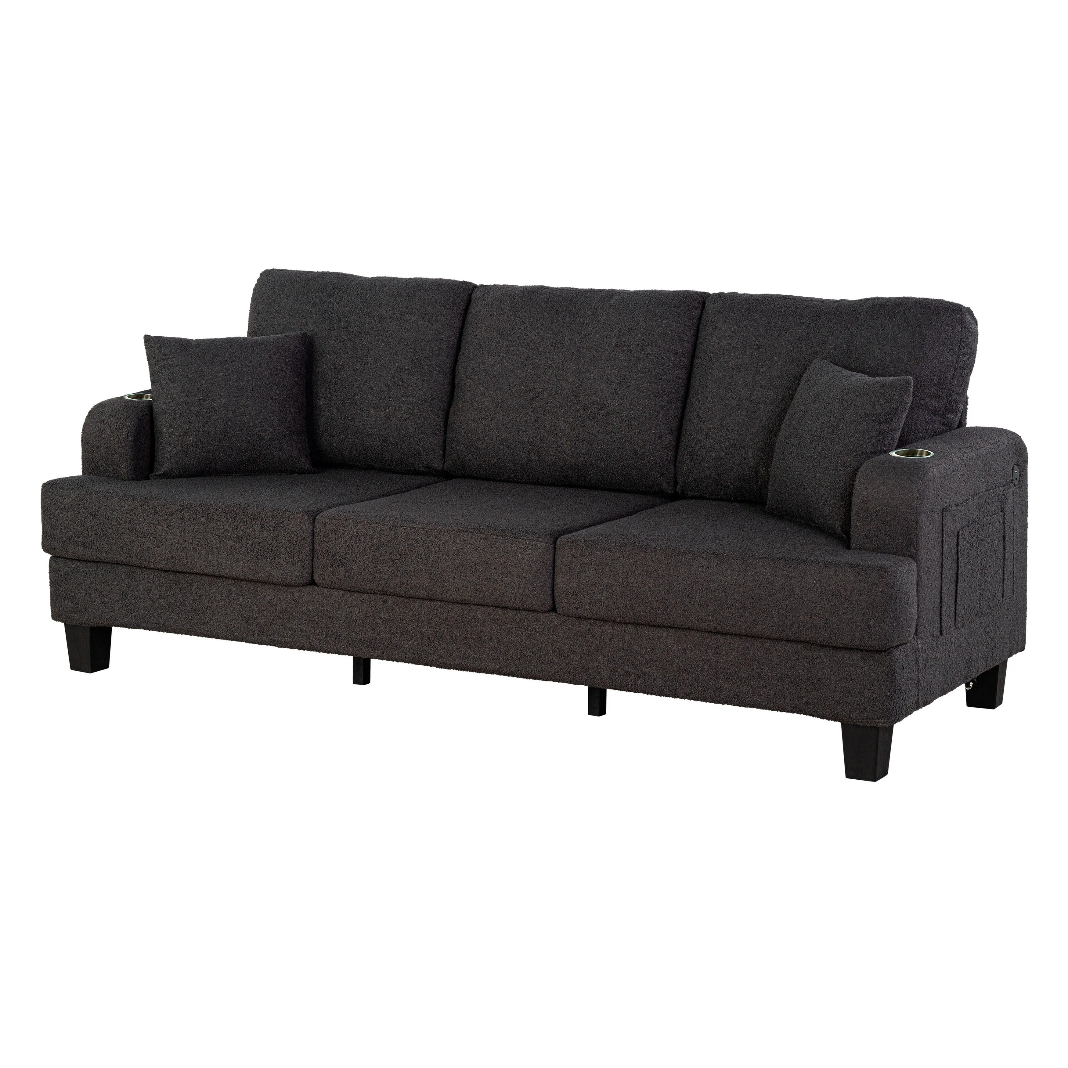Furniture of America Xenia Modern 2-Piece Boucle Sofa Set with Cup Holders and USB Ports