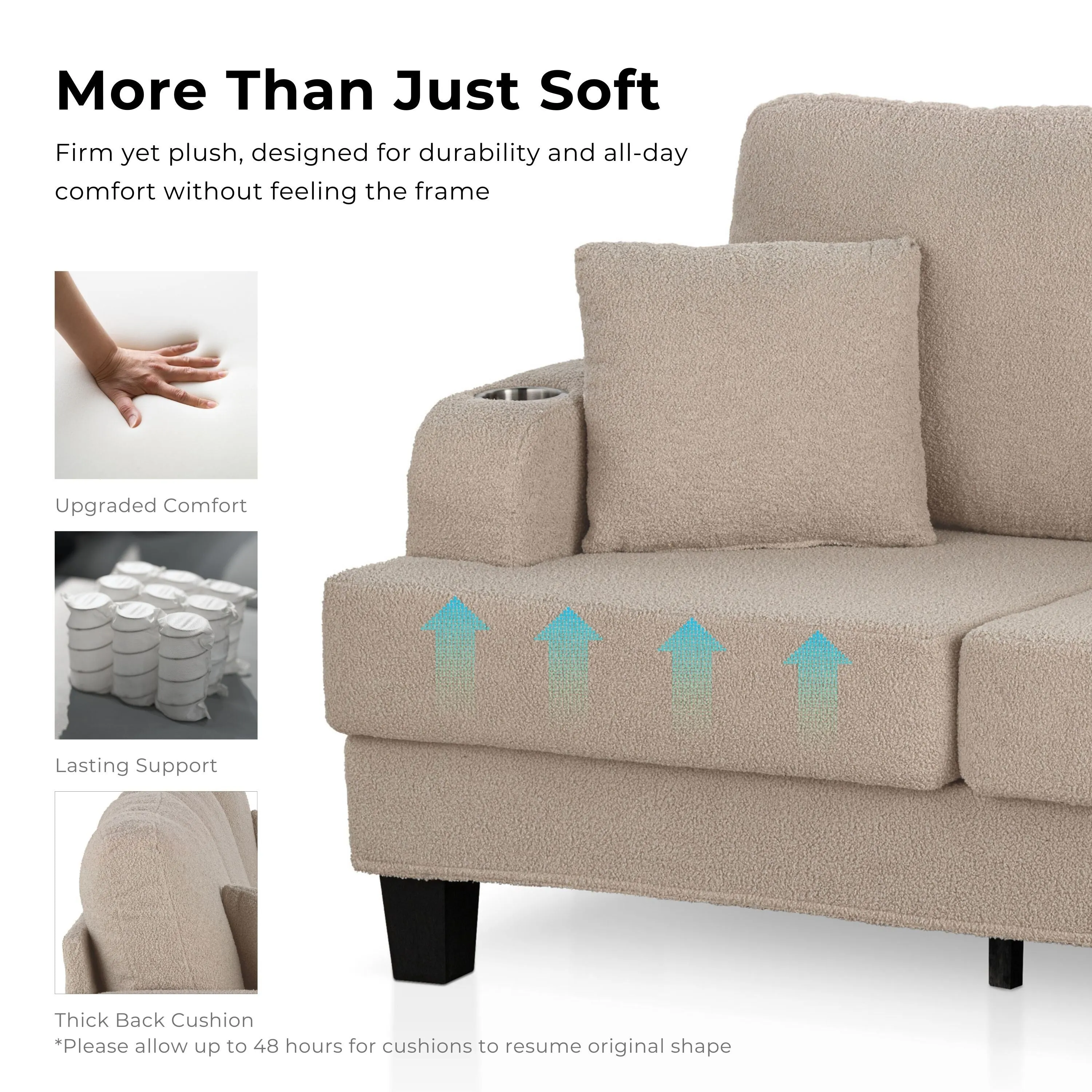 Furniture of America Xenia Modern 2-Piece Boucle Sofa Set with Cup Holders and USB Ports