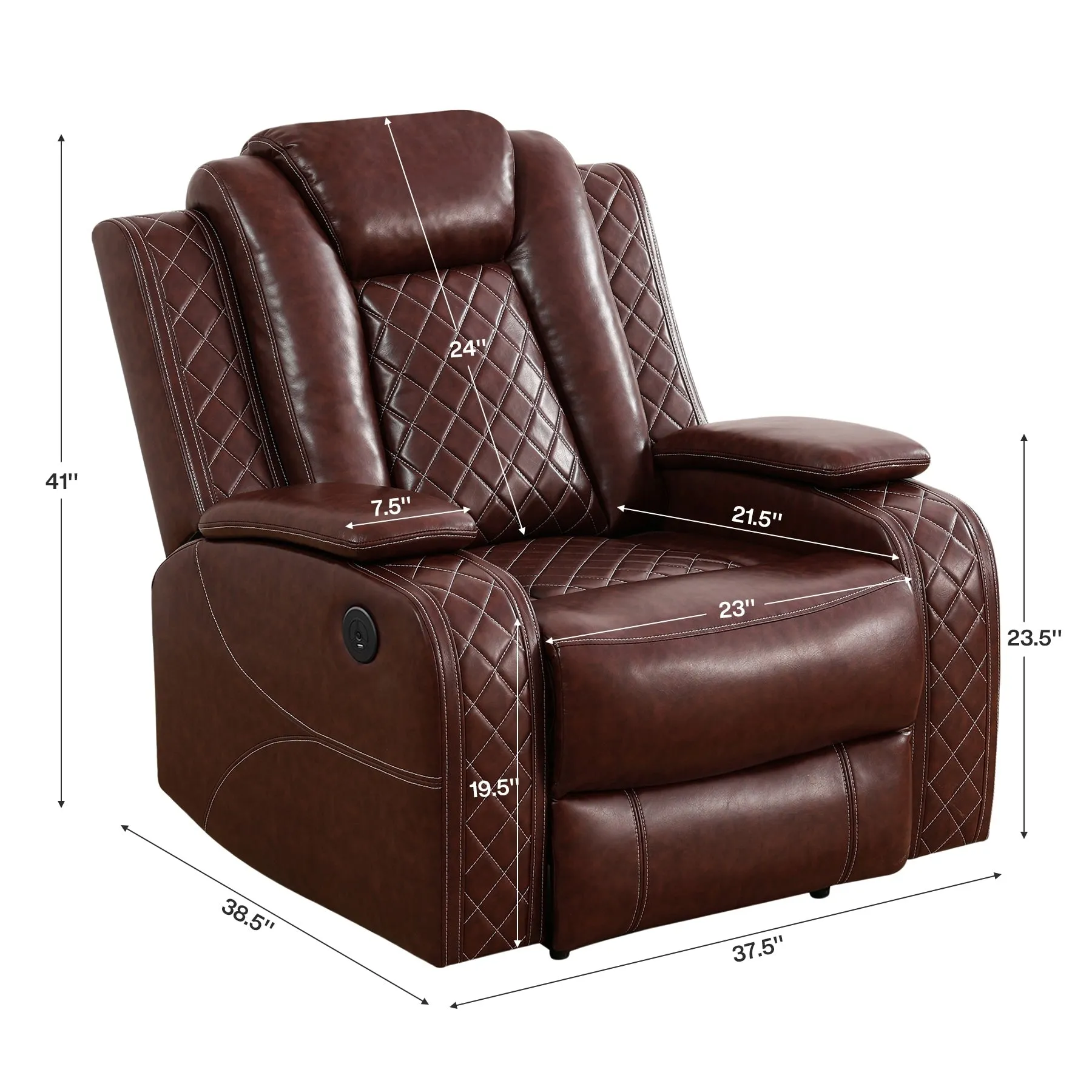 LED Breathing Leather 3-Piece Recliner Sofa Set for Living Room