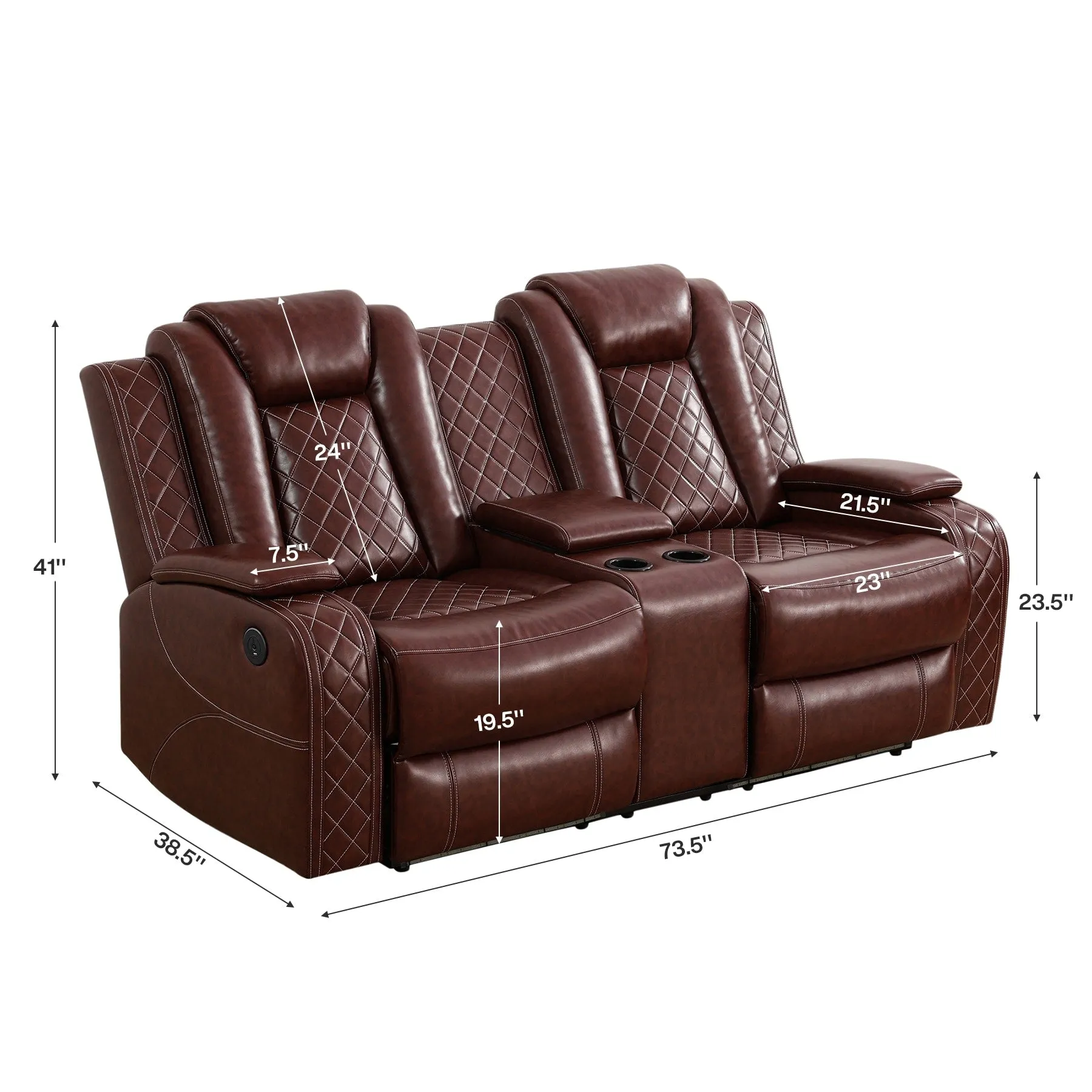 LED Breathing Leather 3-Piece Recliner Sofa Set for Living Room