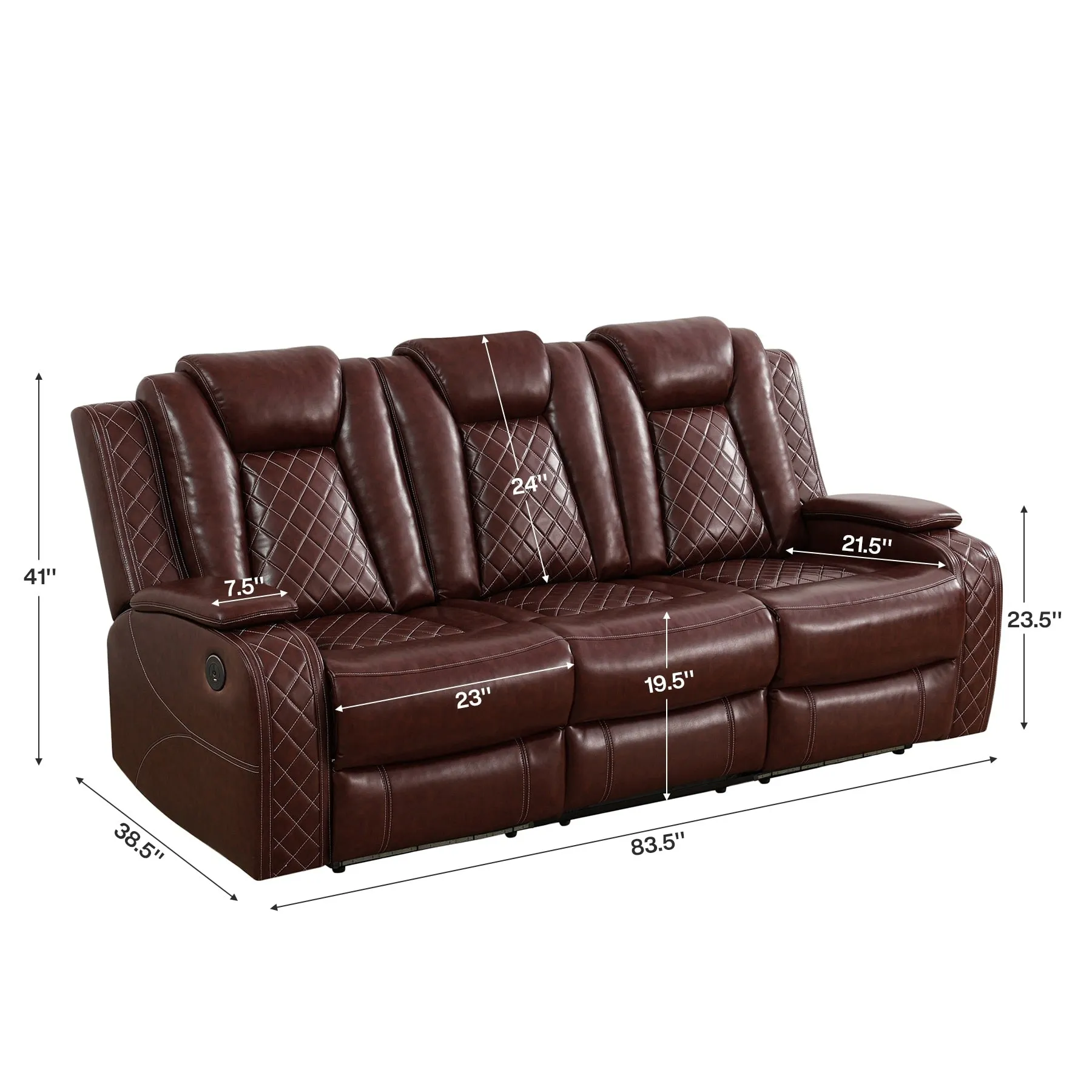 LED Breathing Leather 3-Piece Recliner Sofa Set for Living Room