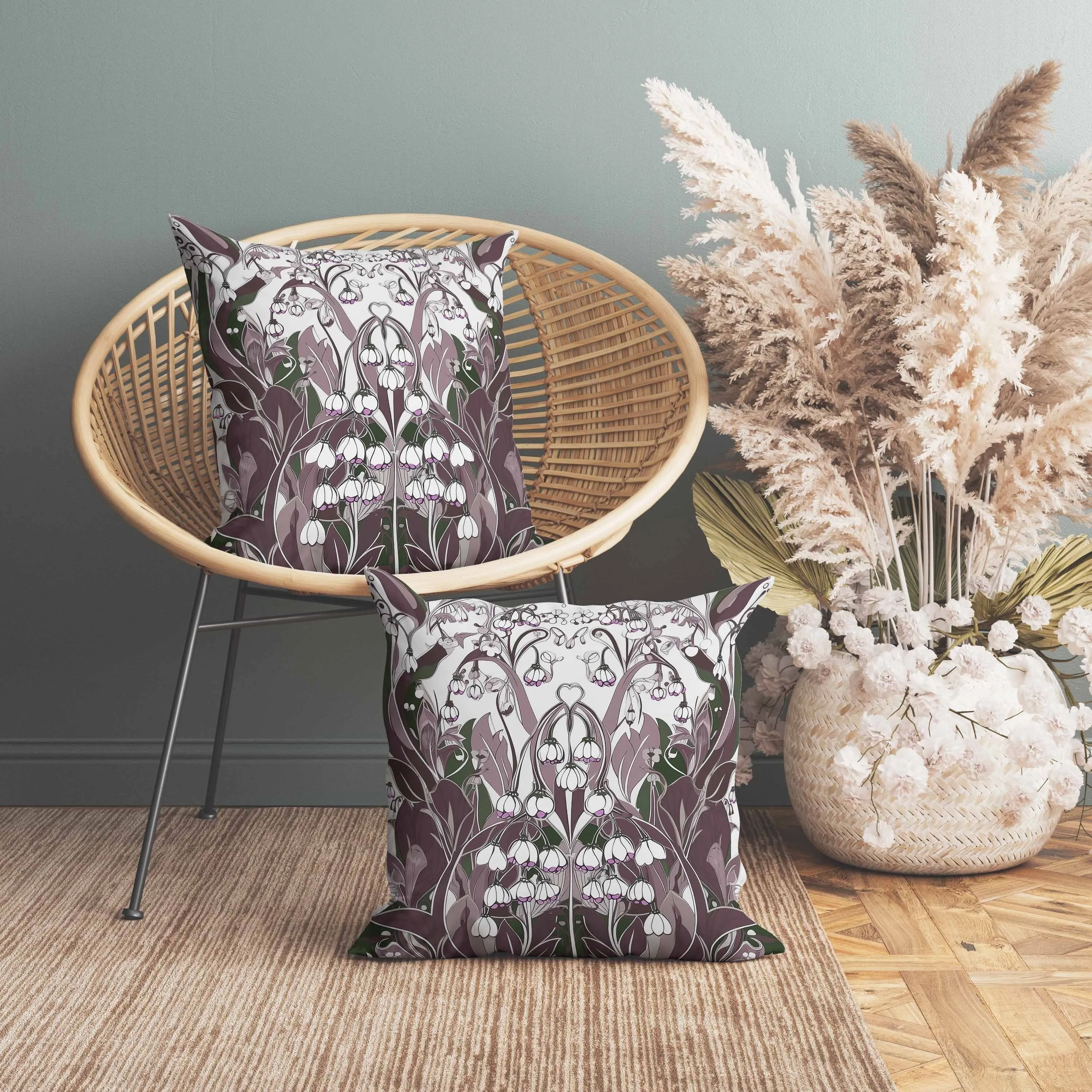Lily of the Valley Faux Suede Reversible Throw Pillow White and Lavender