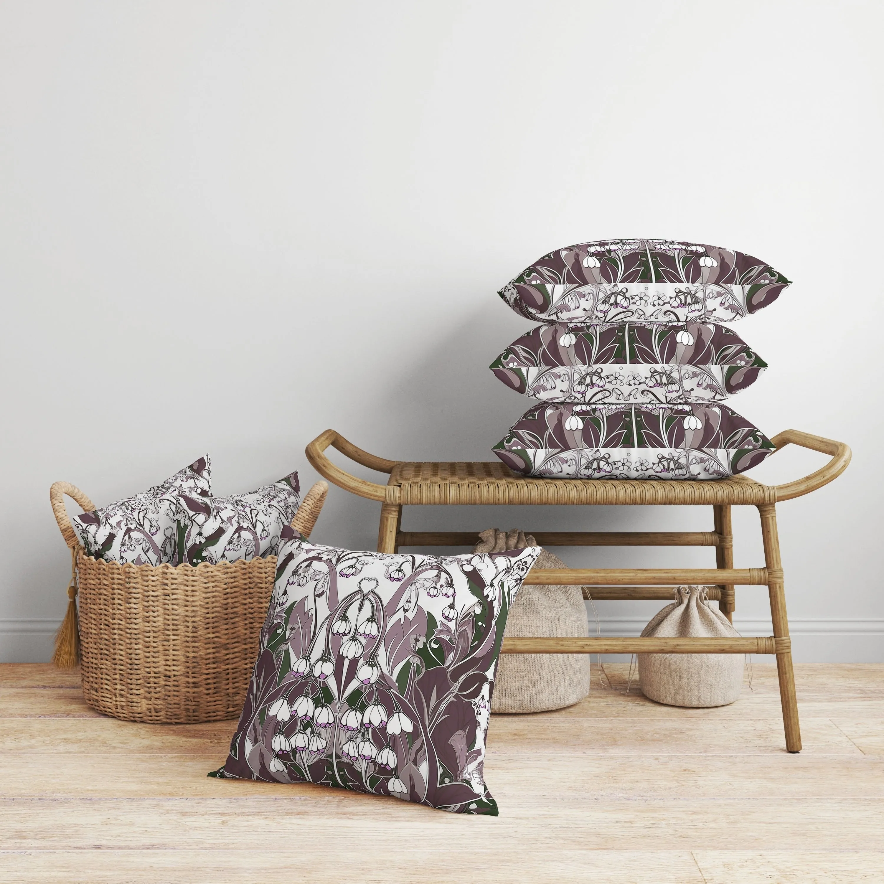 Lily of the Valley Faux Suede Reversible Throw Pillow White and Lavender