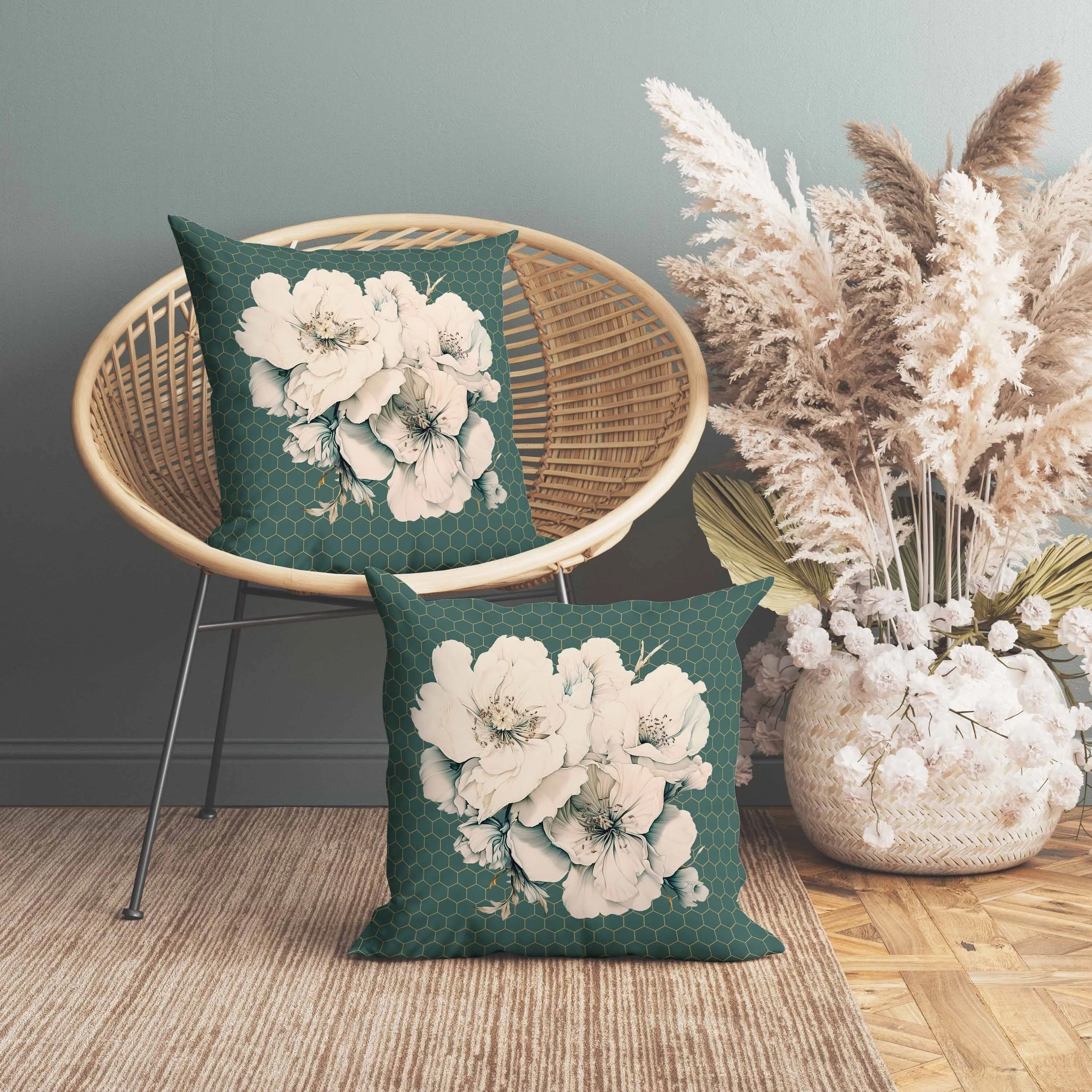 Magnolia Majesty Indoor/Outdoor Reversible Throw Pillow Stone and Grey