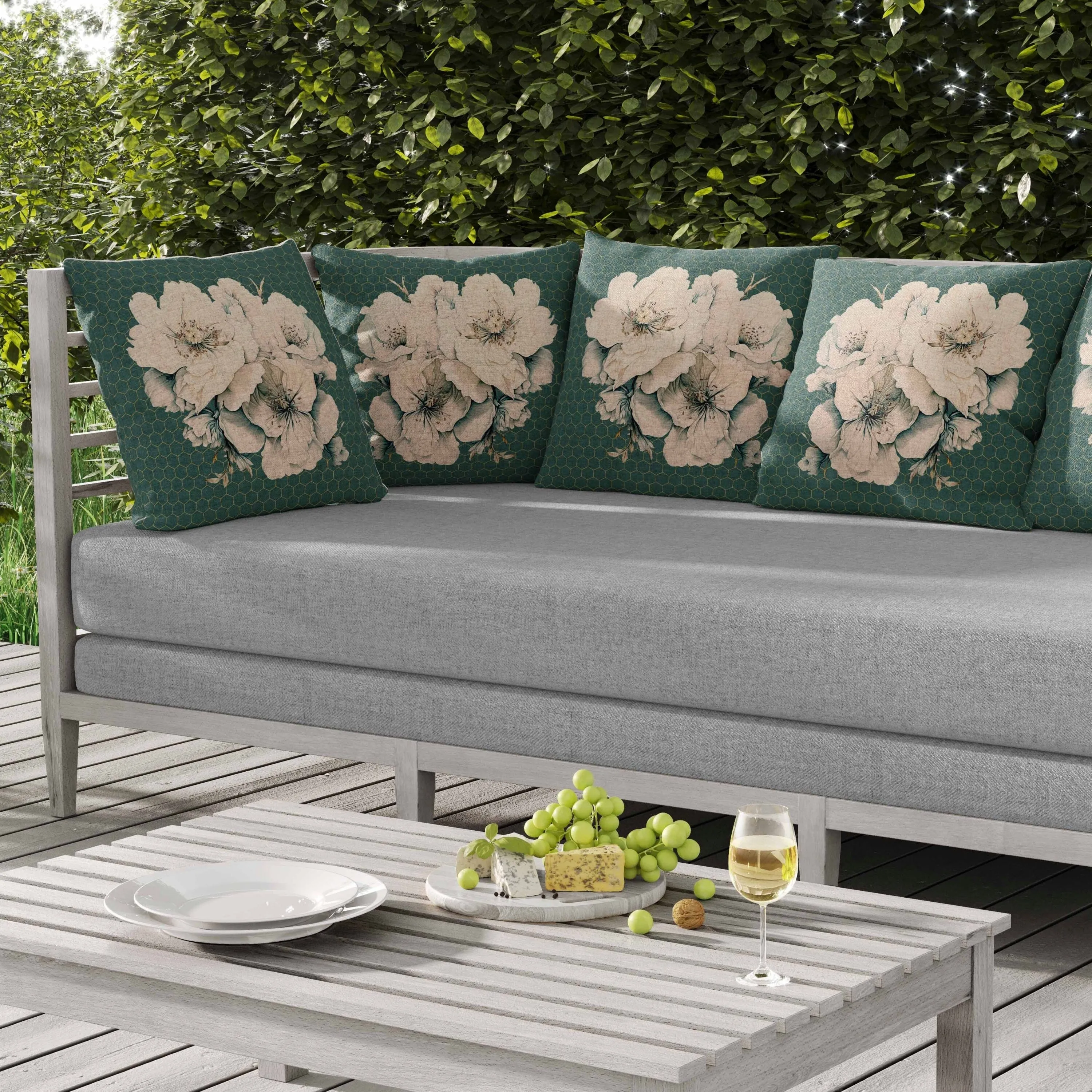 Magnolia Majesty Indoor/Outdoor Reversible Throw Pillow Stone and Grey
