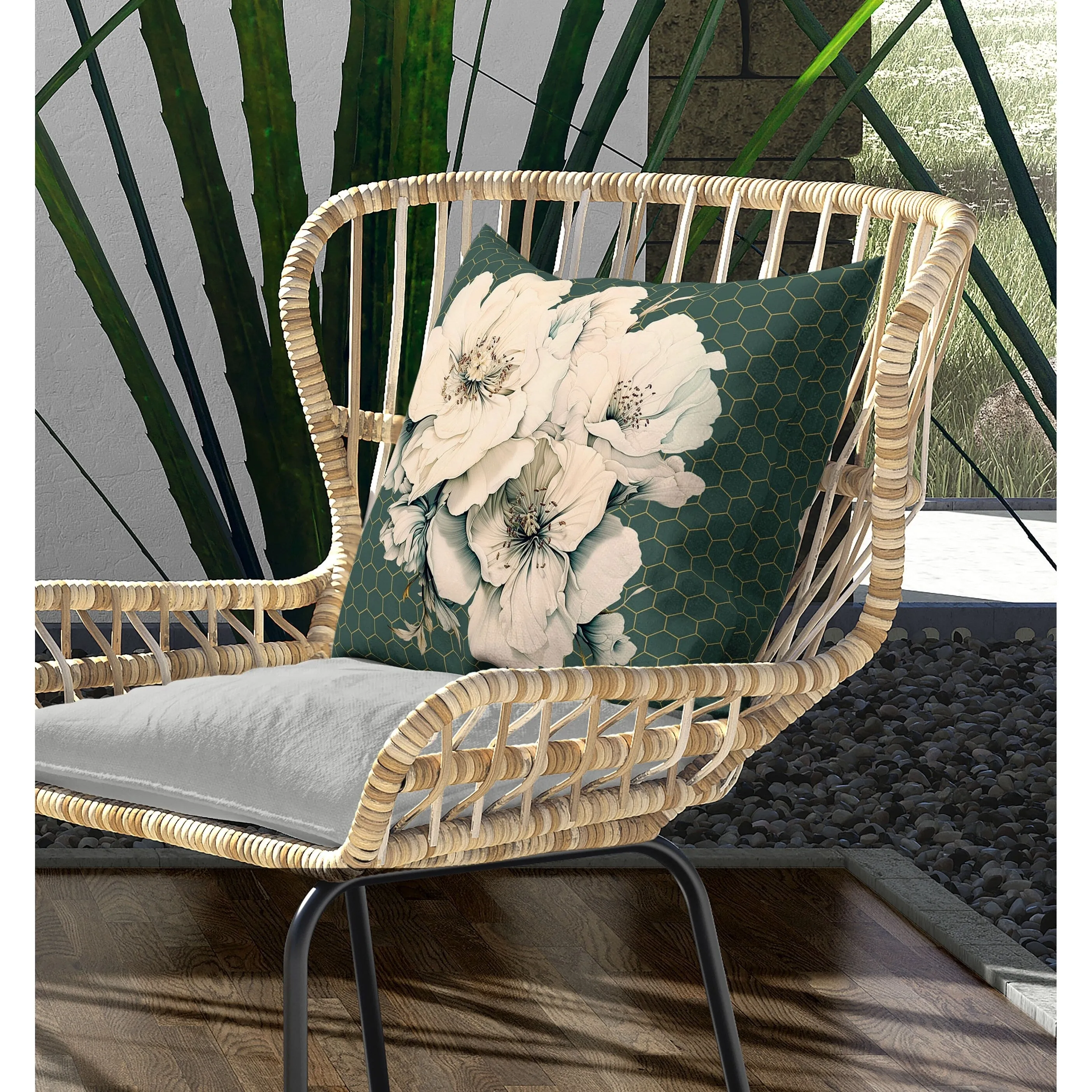 Magnolia Majesty Indoor/Outdoor Reversible Throw Pillow Stone and Grey