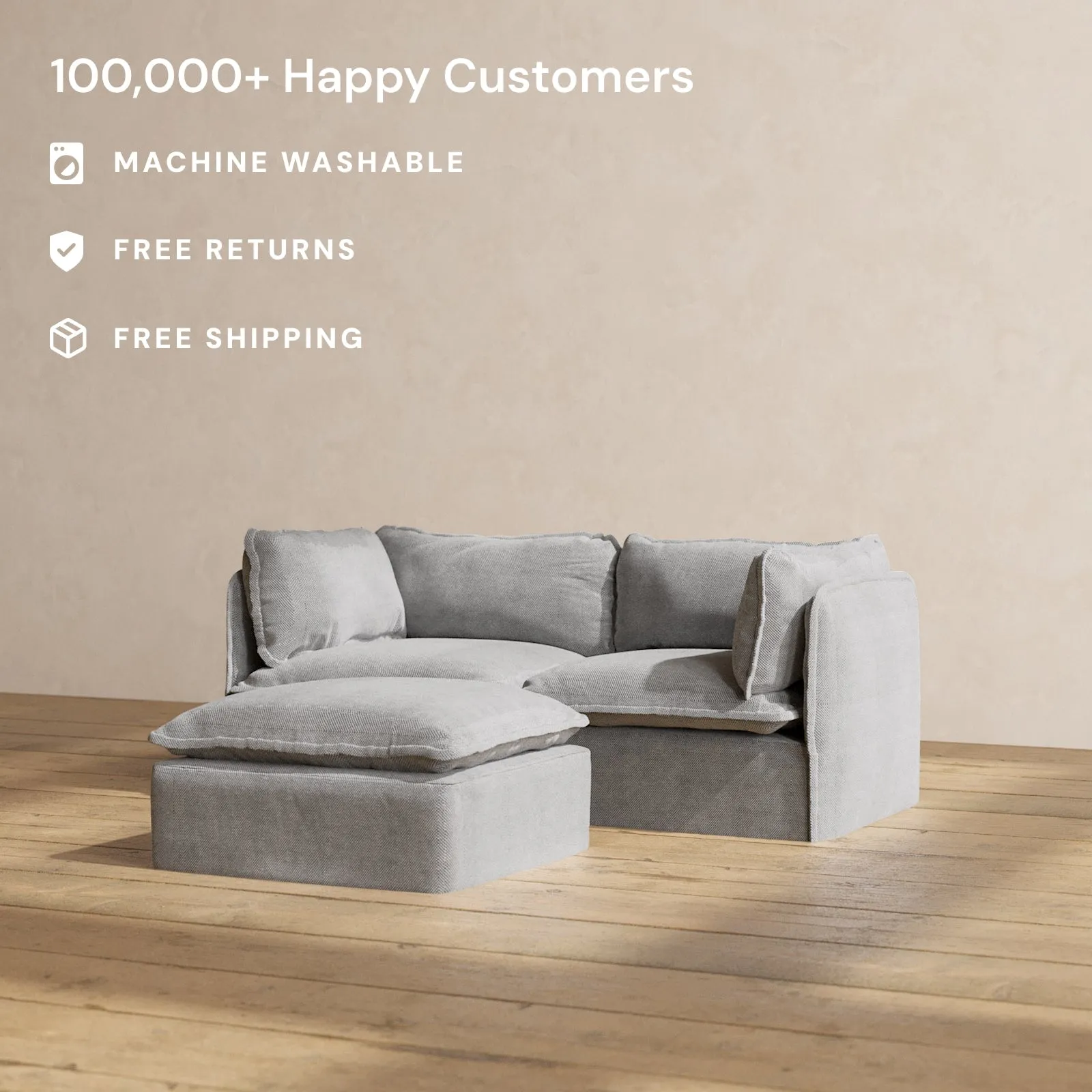 Modular Performance 2-Seater   Ottoman in Ash | Deluxe Blend