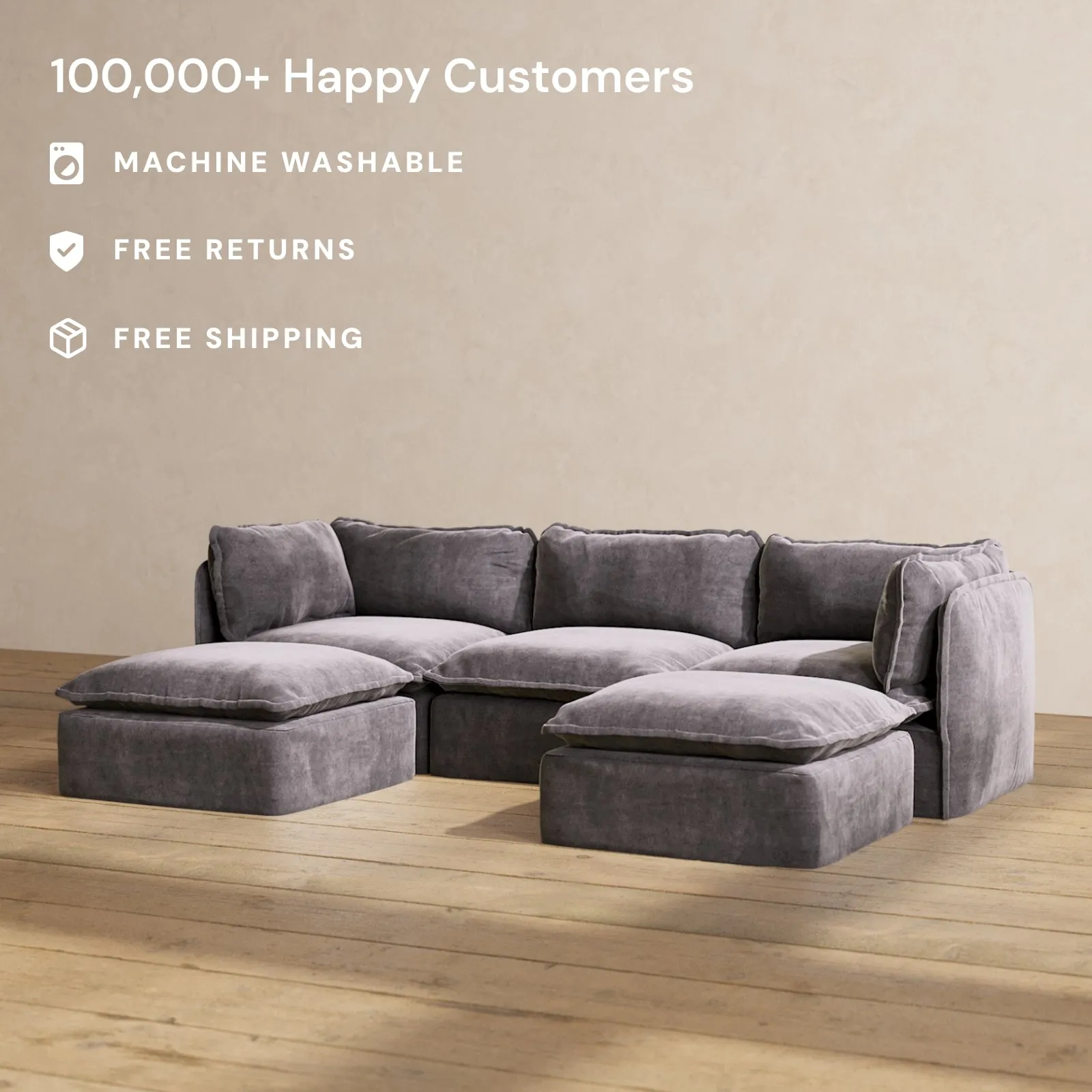 Modular Performance 3-Seater U-Sectional in Cinder | Deluxe Blend
